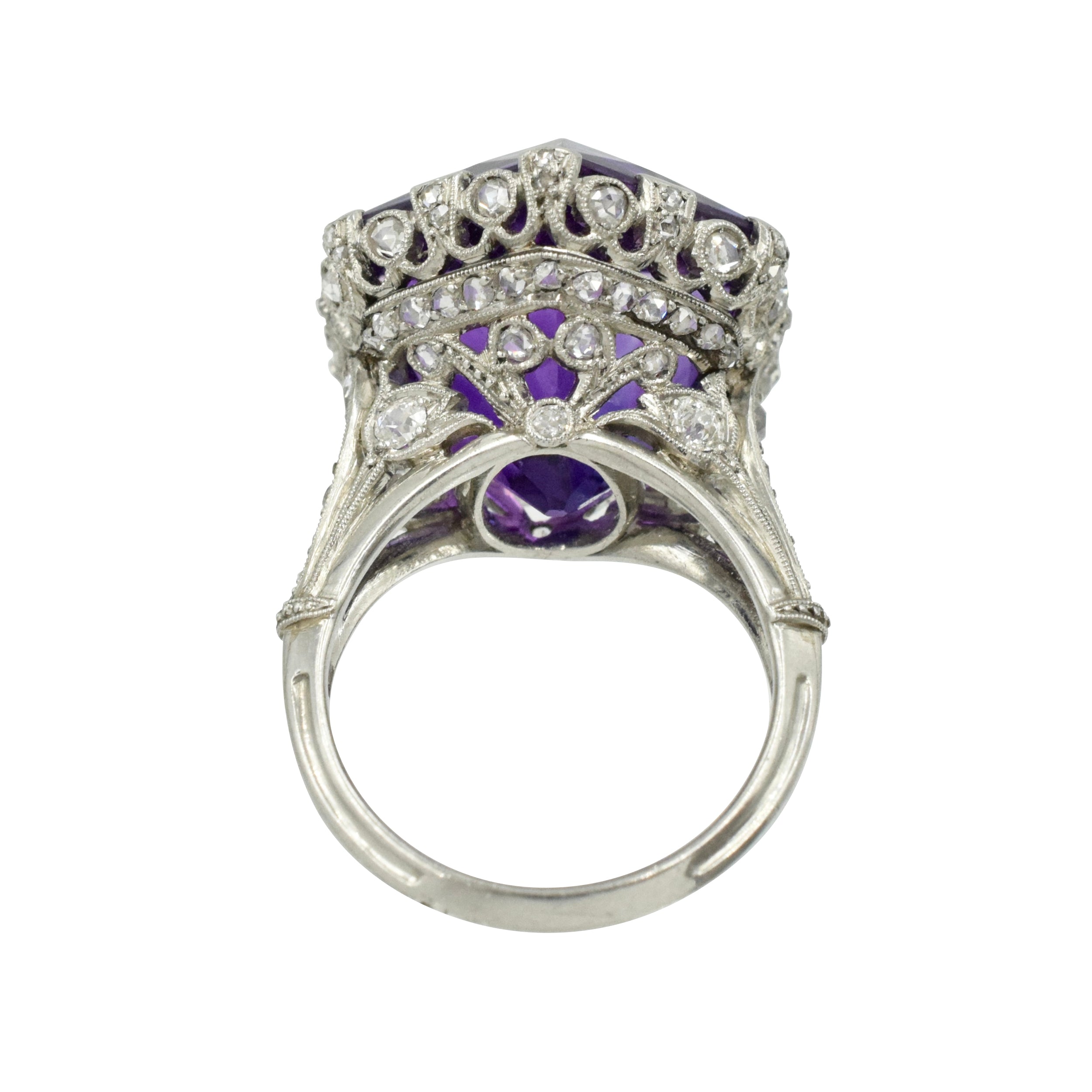 Antique 26.60ct Amethyst & Diamond Ring