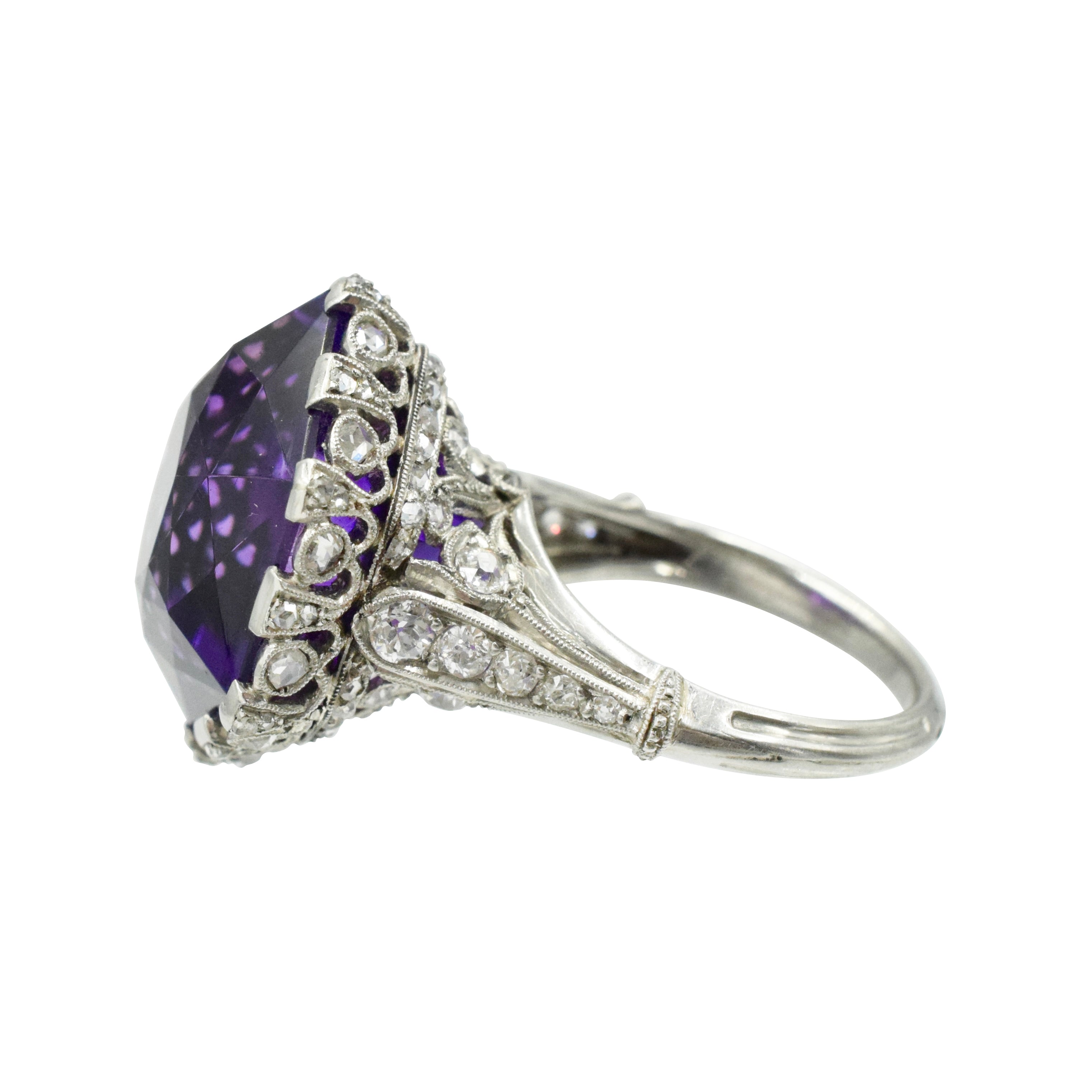 Antique 26.60ct Amethyst & Diamond Ring