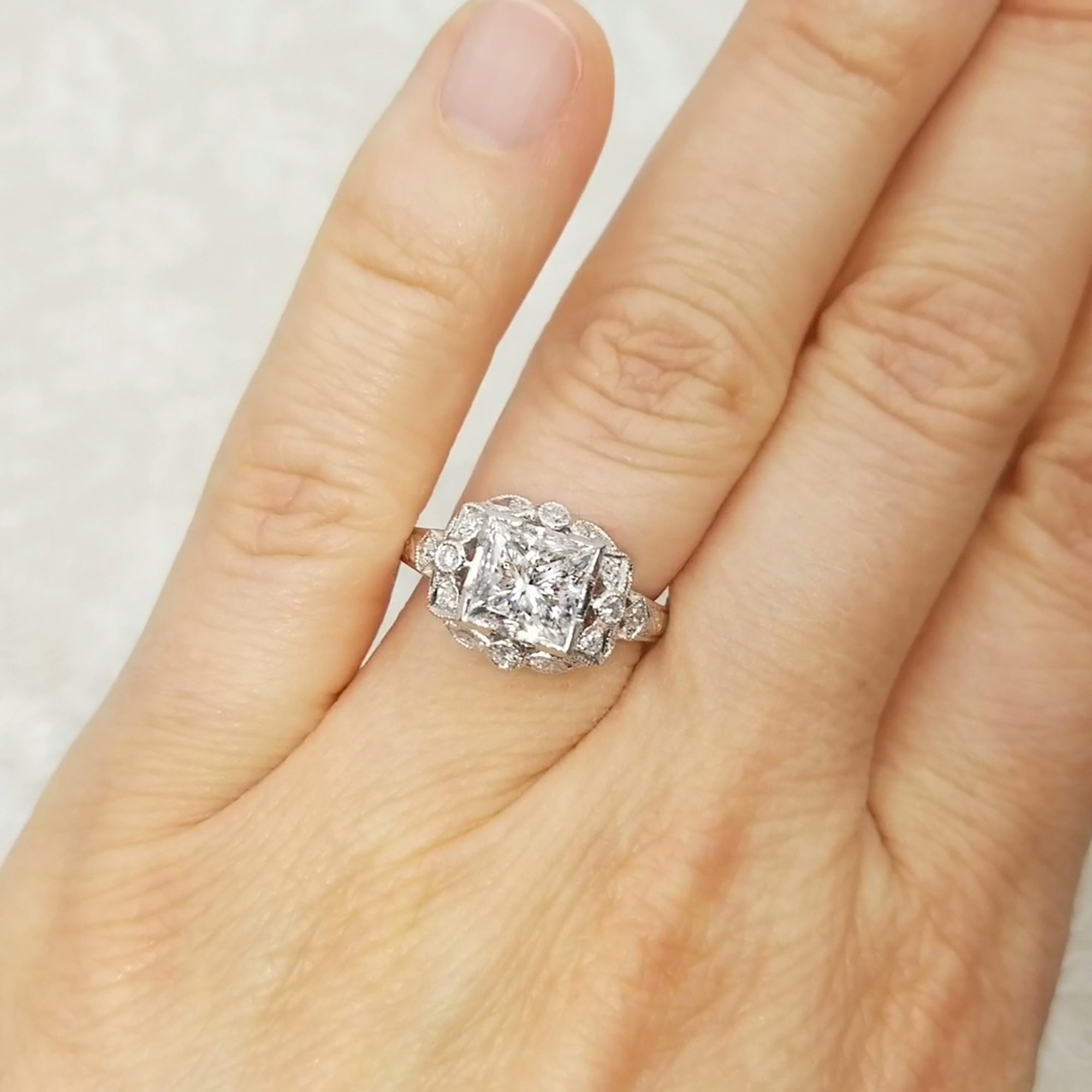 Art Deco Style 2.57ct Princess Cut Diamond Engagement Ring