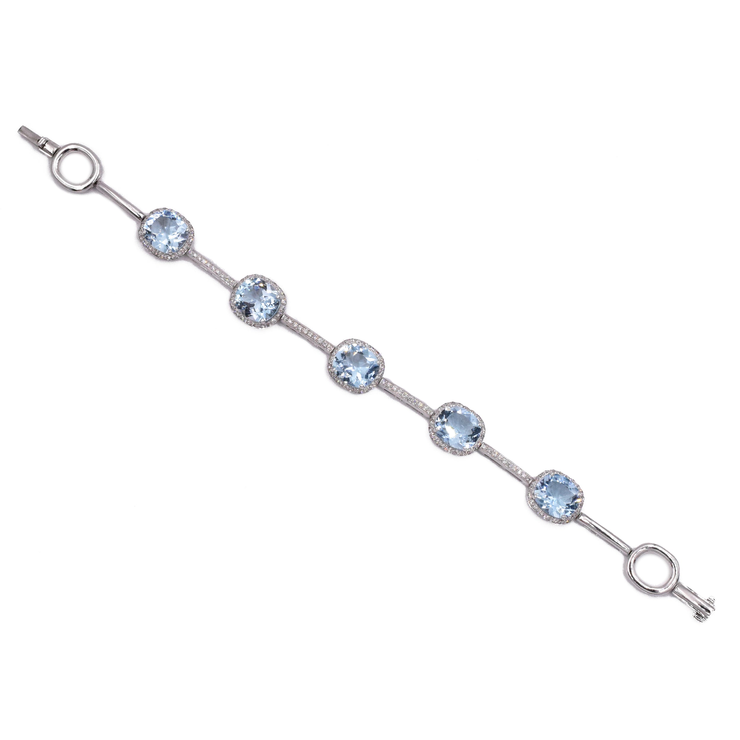 Blue Topaz & Diamond Bracelet in 18k White Gold