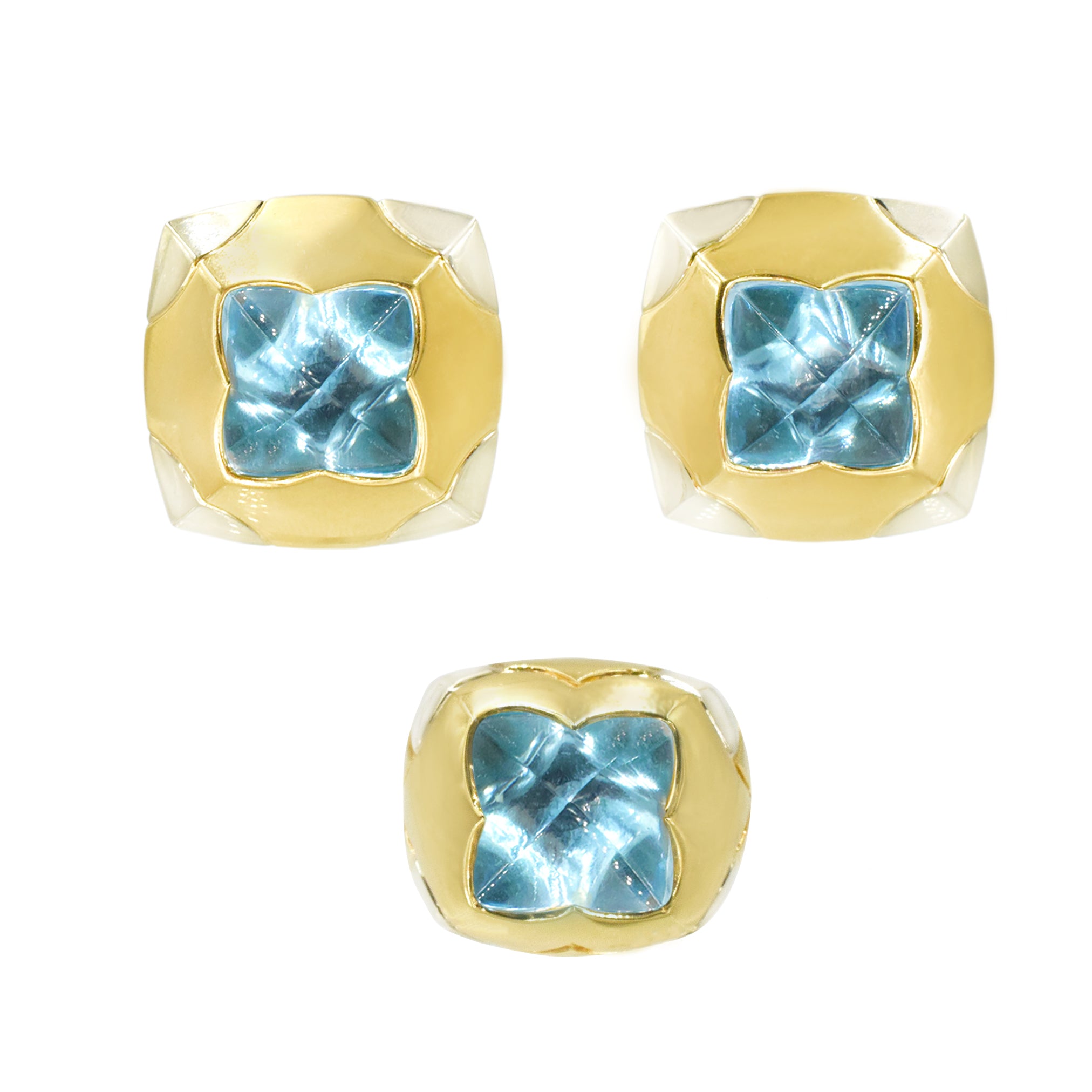 Iconic Bulgari Topaz Pyramid Earrings and Ring Set