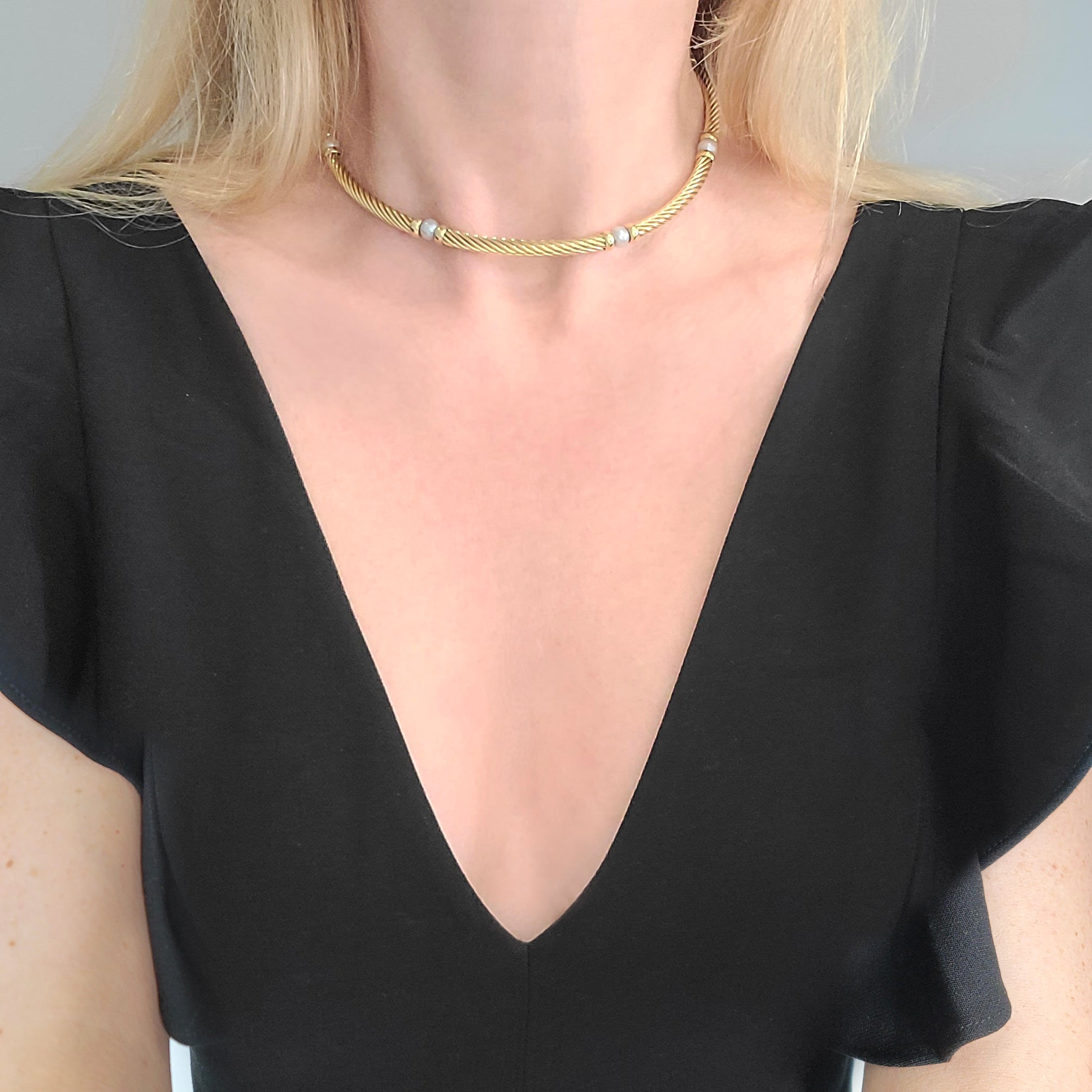David Yurman Yellow Gold & Pearl Necklace