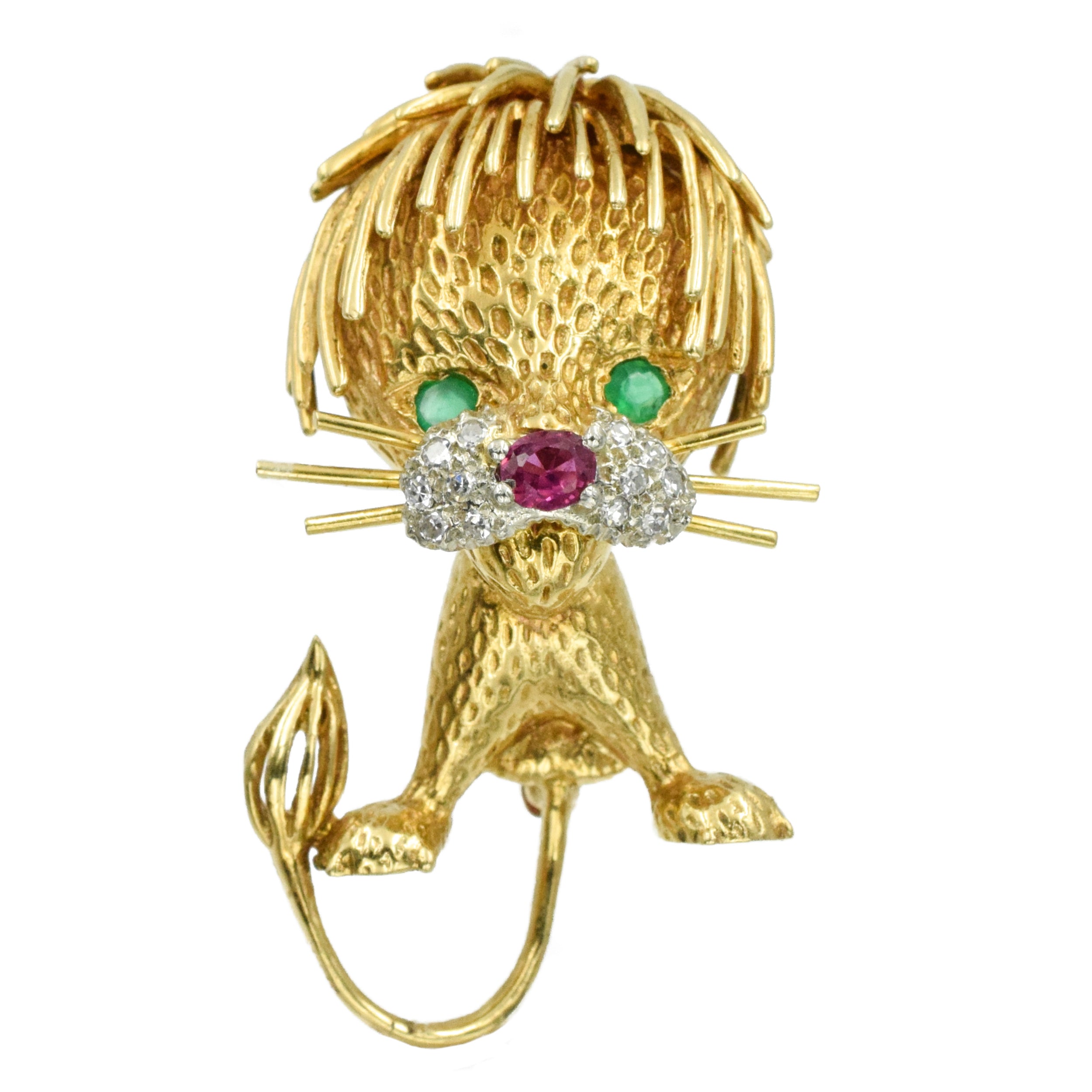 Diamond, Emeralds & Ruby Ebouriffe Lion Brooch