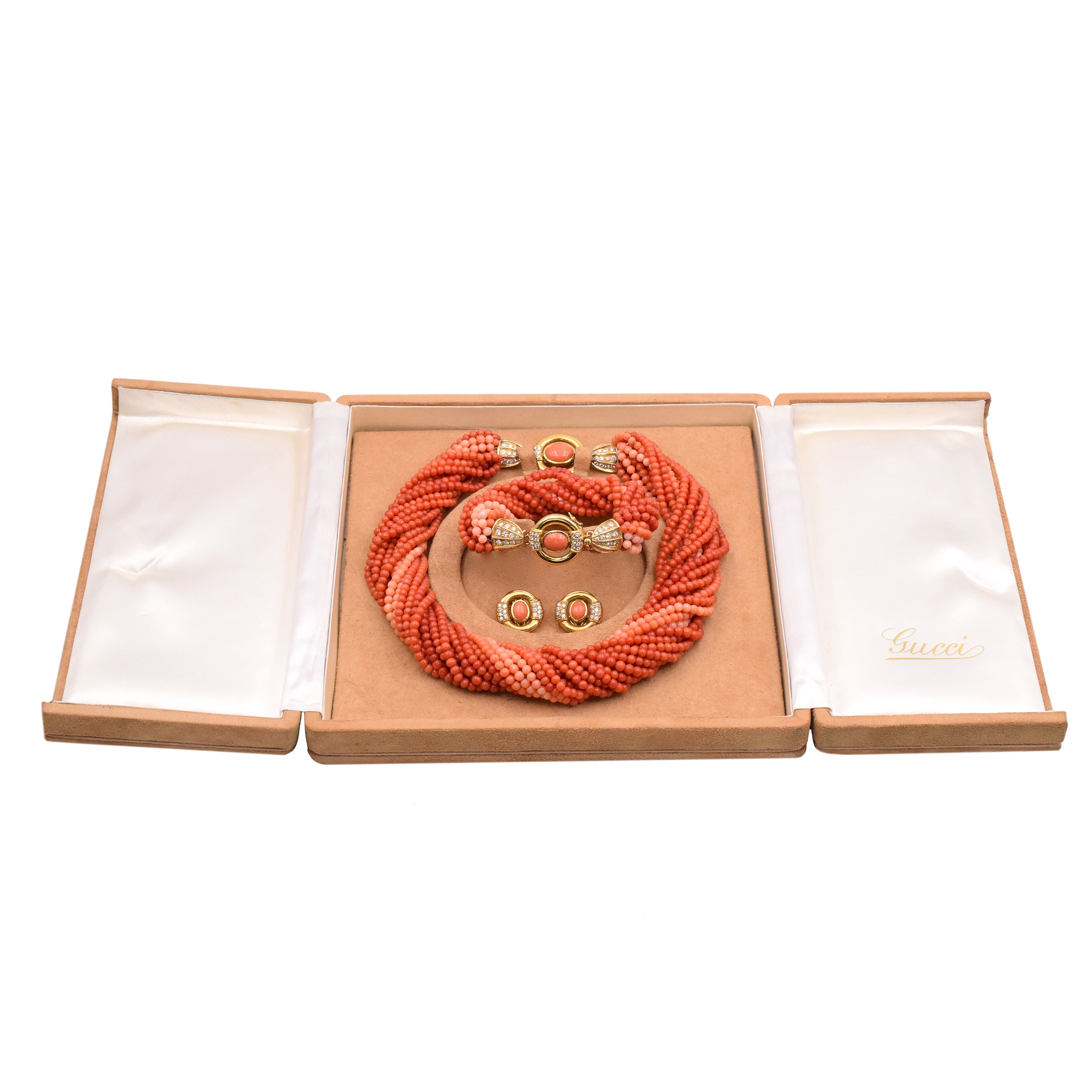 Gucci Coral & Diamond, Necklace, Bracelet & Earrings Set
