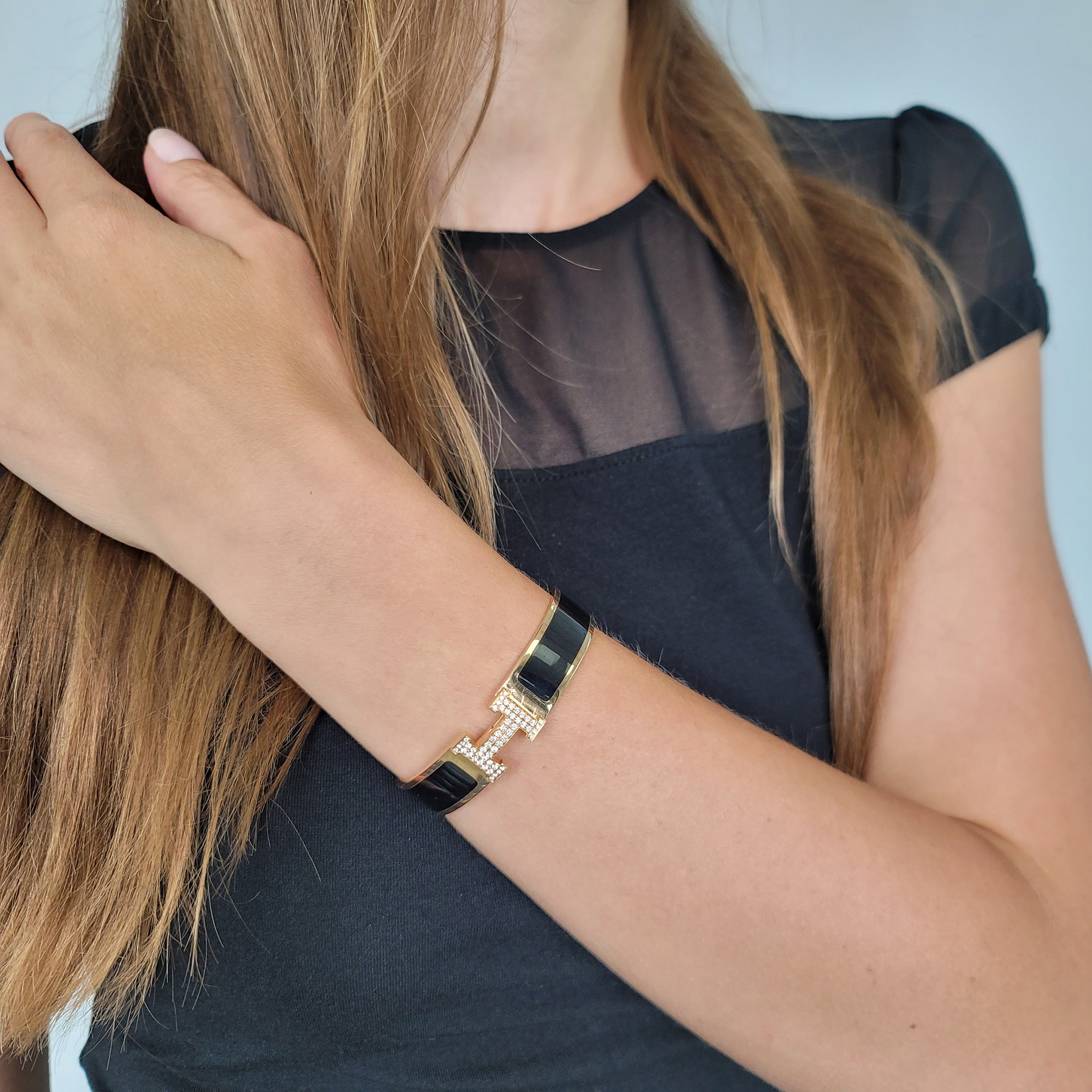 Hermes Clic H Diamond Bangle Bracelet in 18k Rose Gold