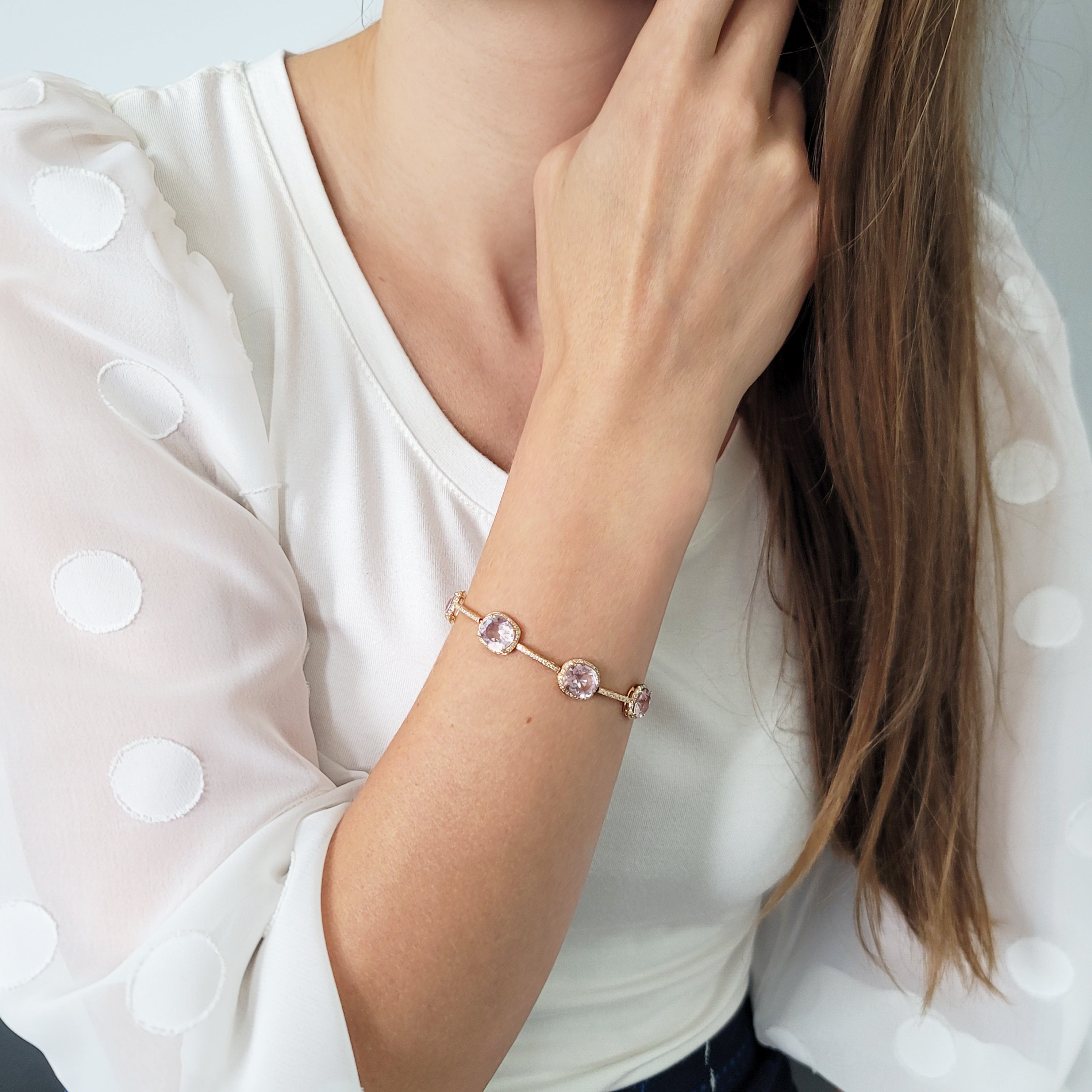 Kunzite & Diamond Bracelet in 18k Rose Gold
