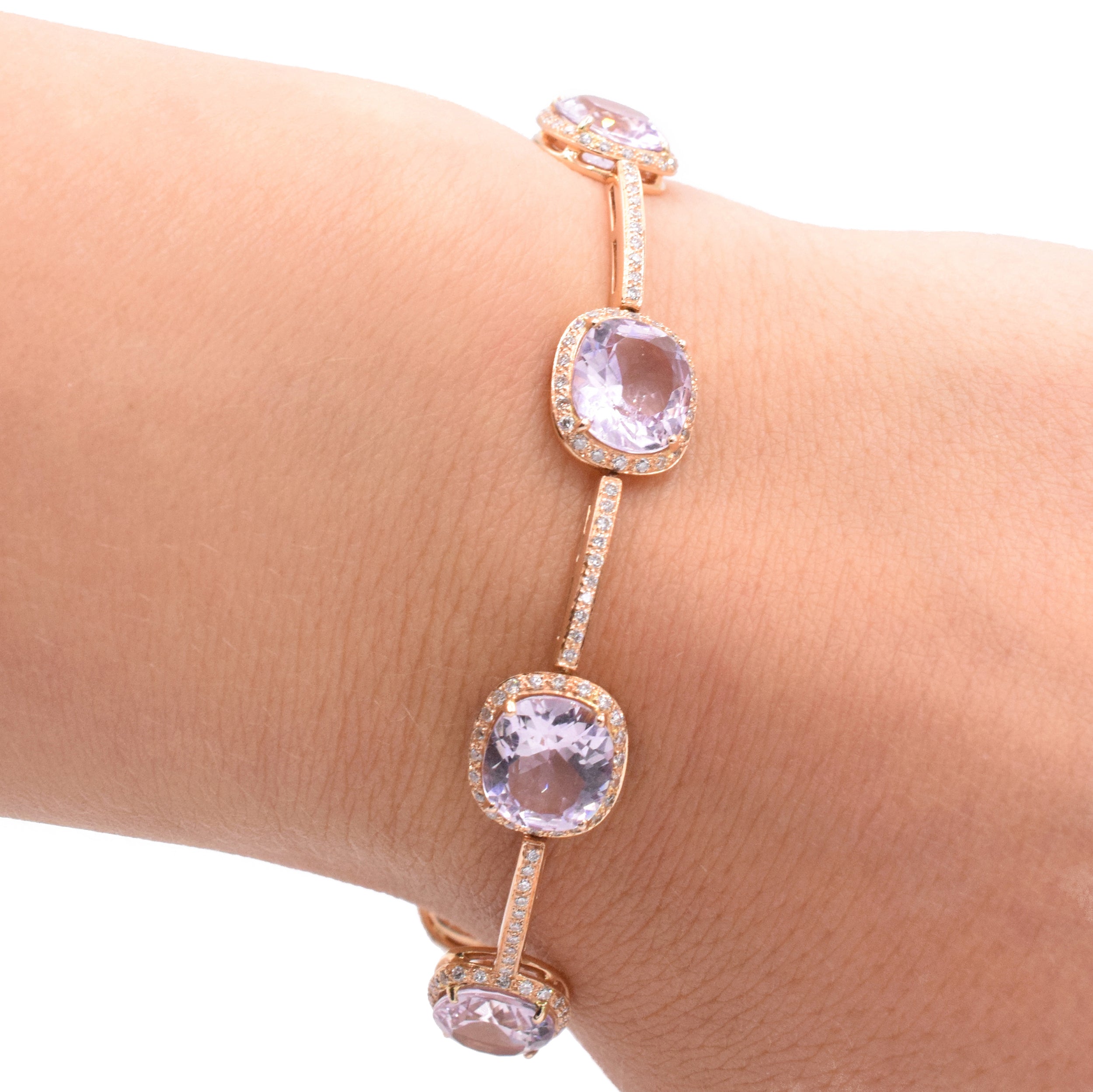 Kunzite & Diamond Bracelet in 18k Rose Gold