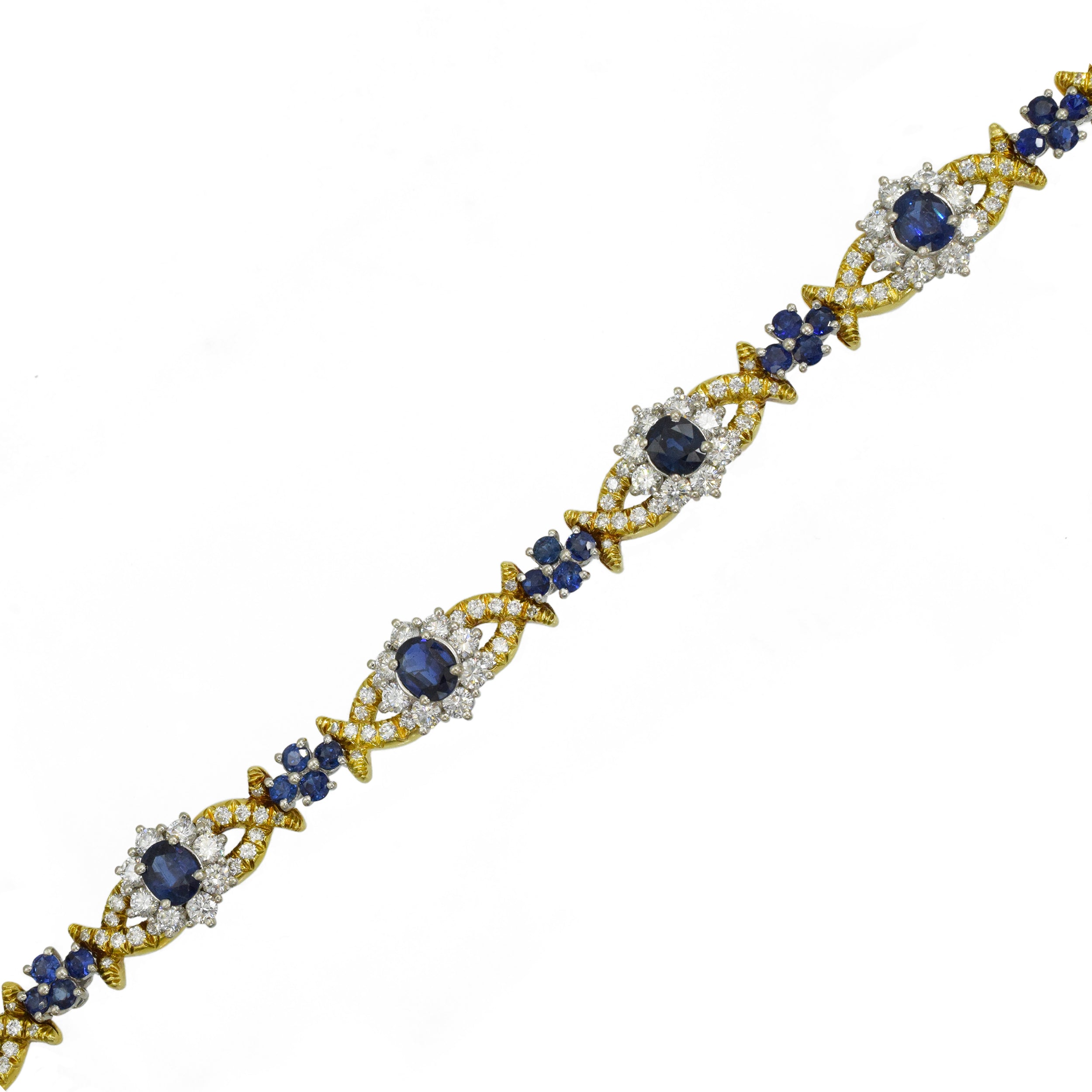 Vintage Sapphire & Diamond Bracelet in Platinum & 18k Yellow Gold