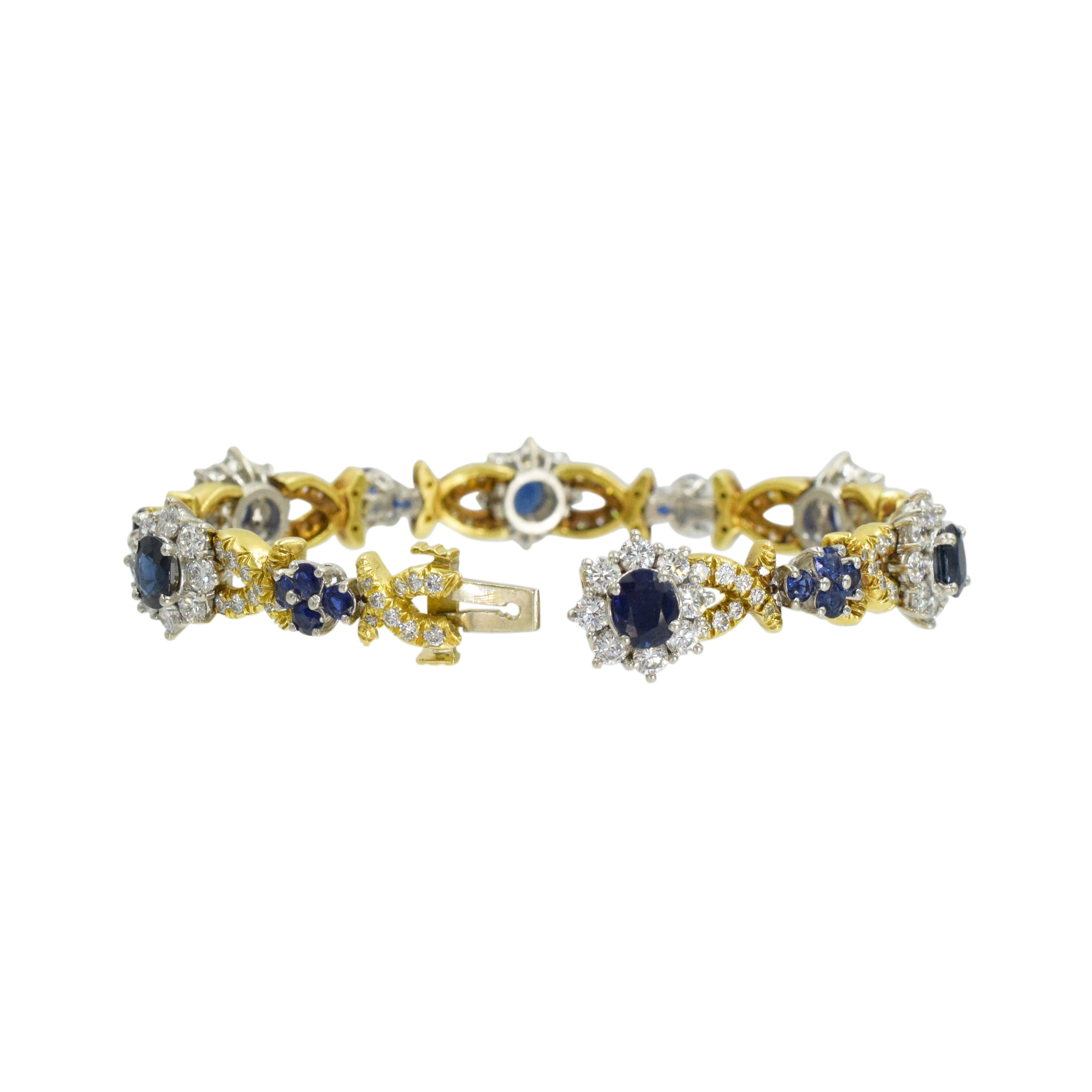 Vintage Sapphire & Diamond Bracelet in Platinum & 18k Yellow Gold
