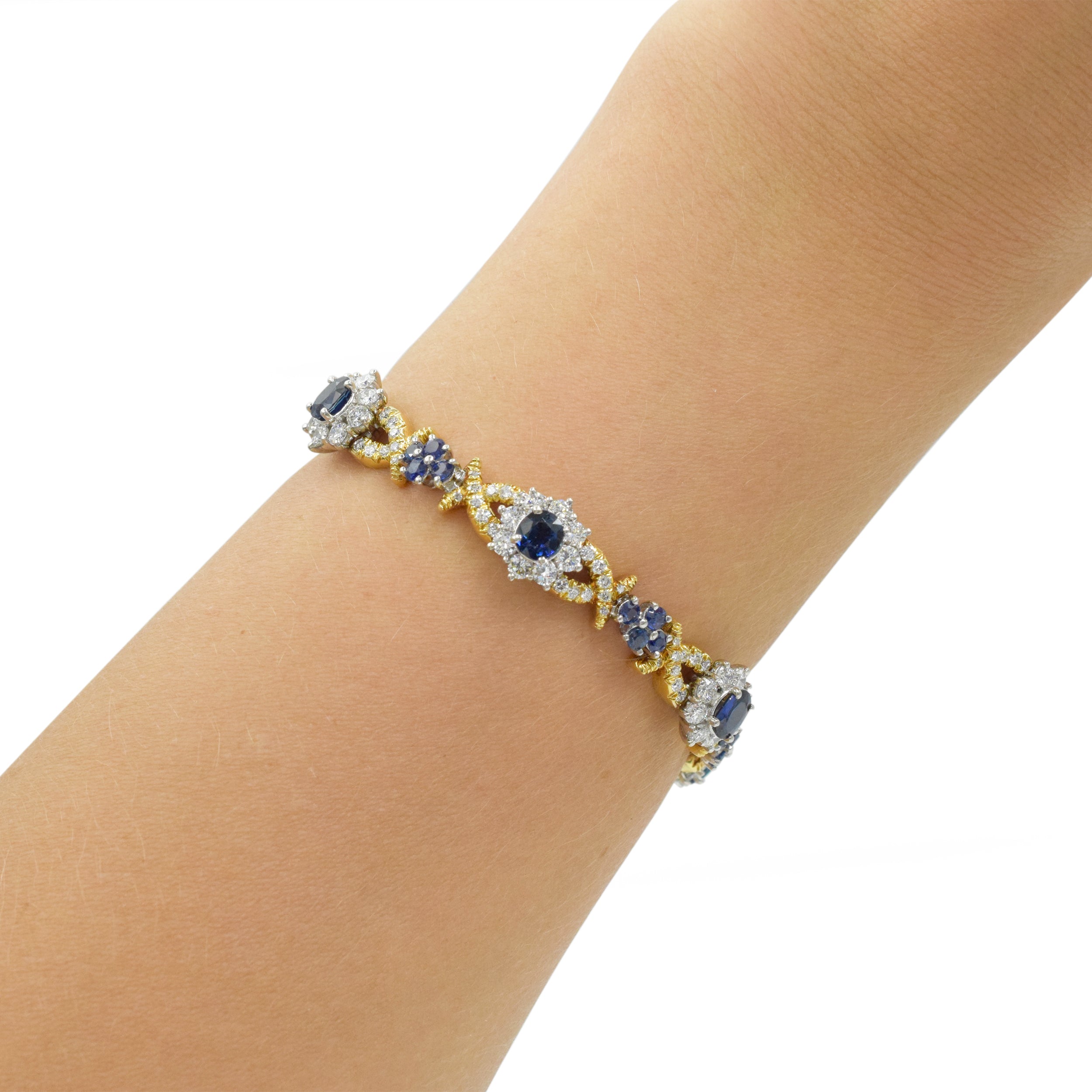 Vintage Sapphire & Diamond Bracelet in Platinum & 18k Yellow Gold