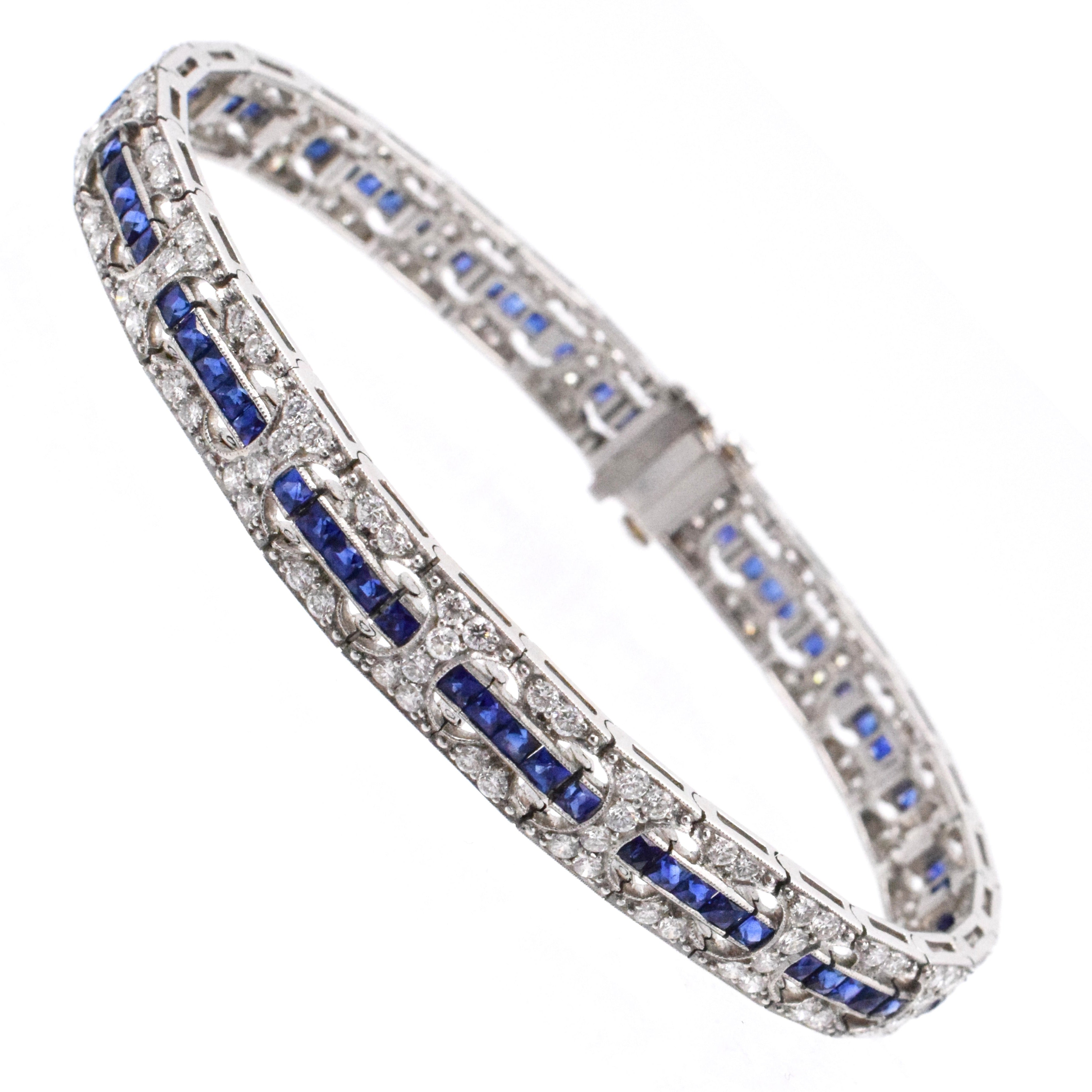 3.15ct Diamond & 6.88ct Sapphire Bracelet in Platinum