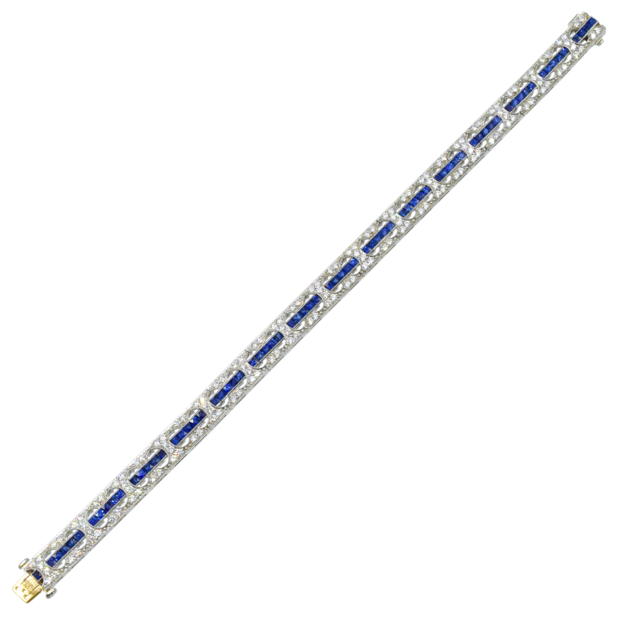 3.15ct Diamond & 6.88ct Sapphire Bracelet in Platinum