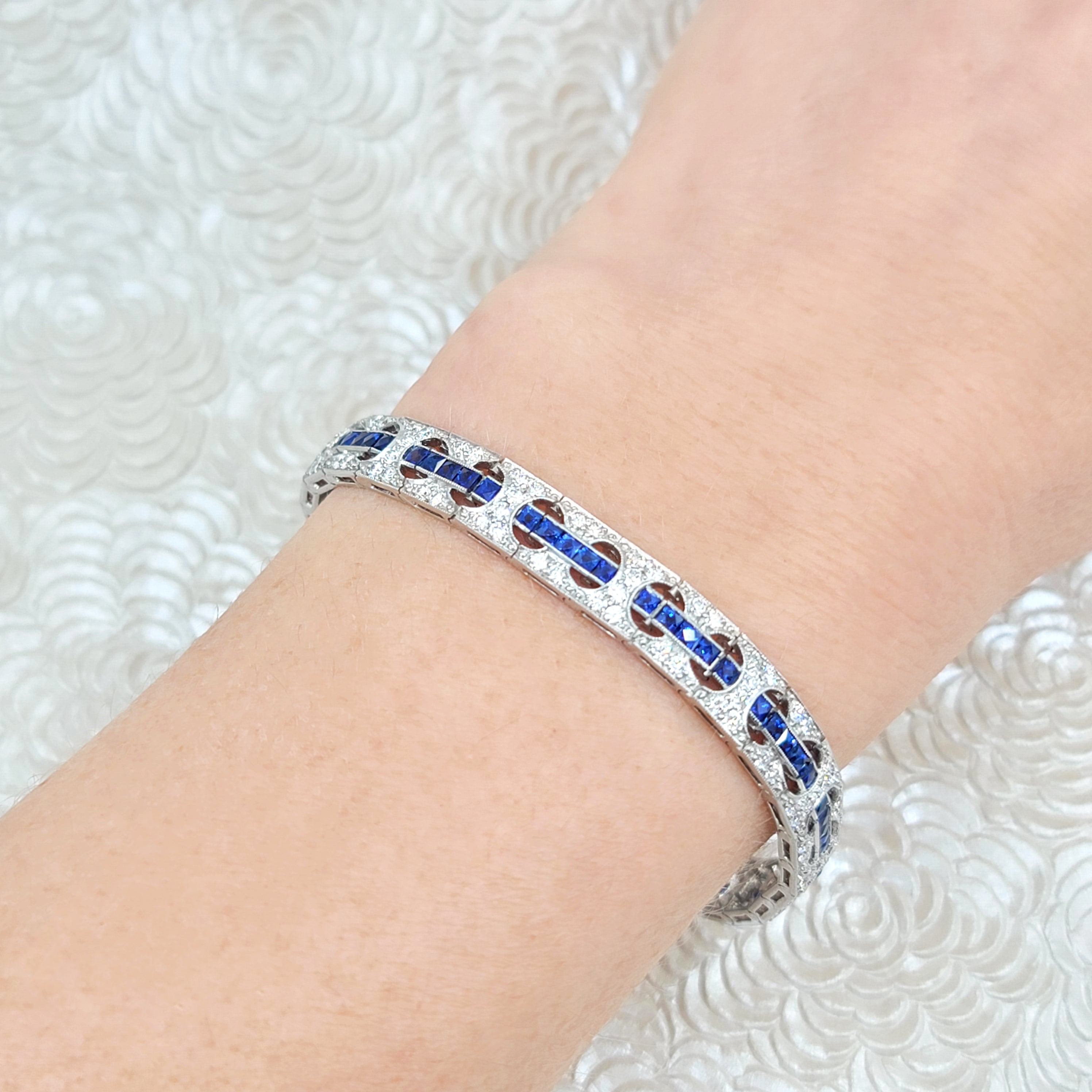 3.15ct Diamond & 6.88ct Sapphire Bracelet in Platinum