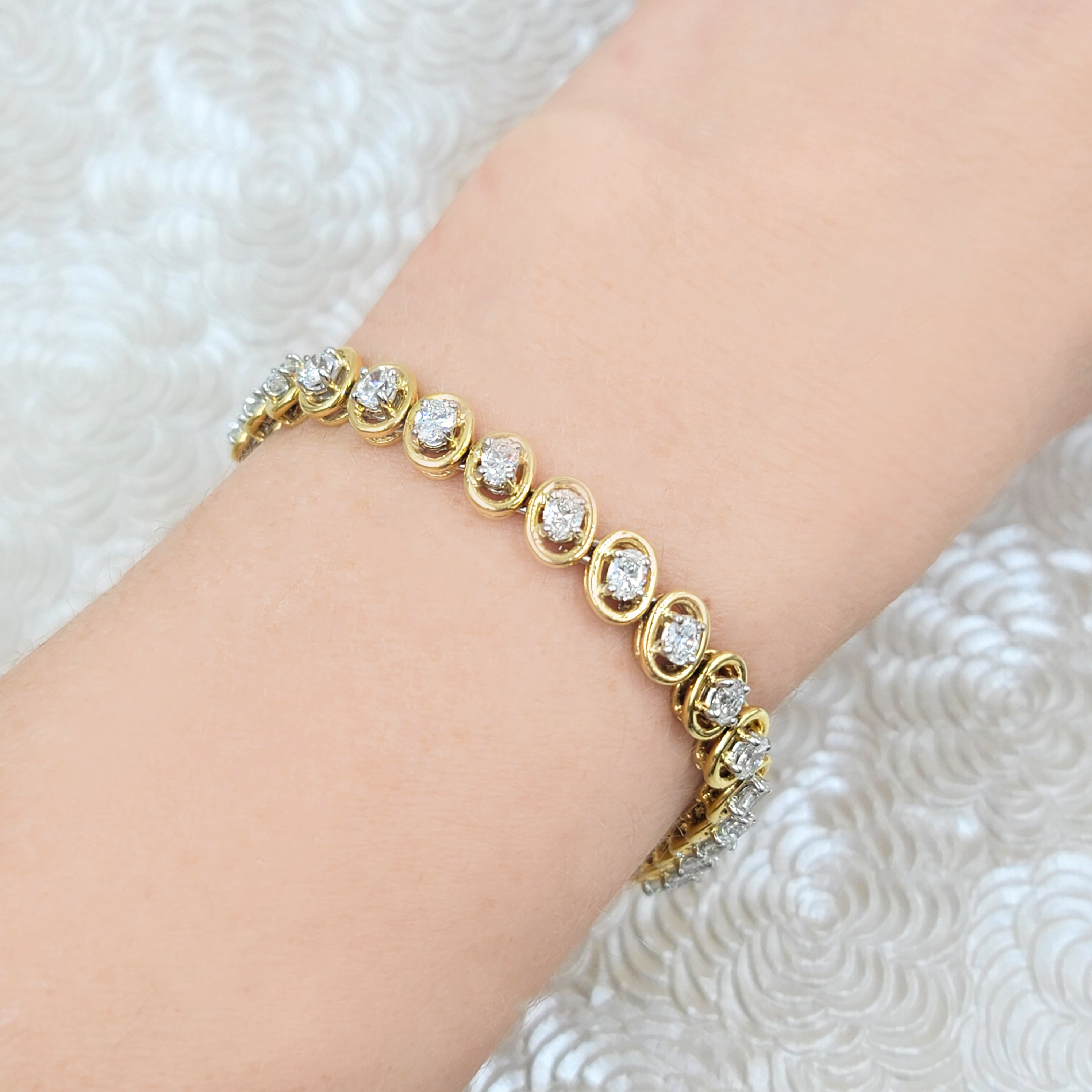 5.05ct Oval Diamond Tennis Bracelet in Yellow Gold and Platinum