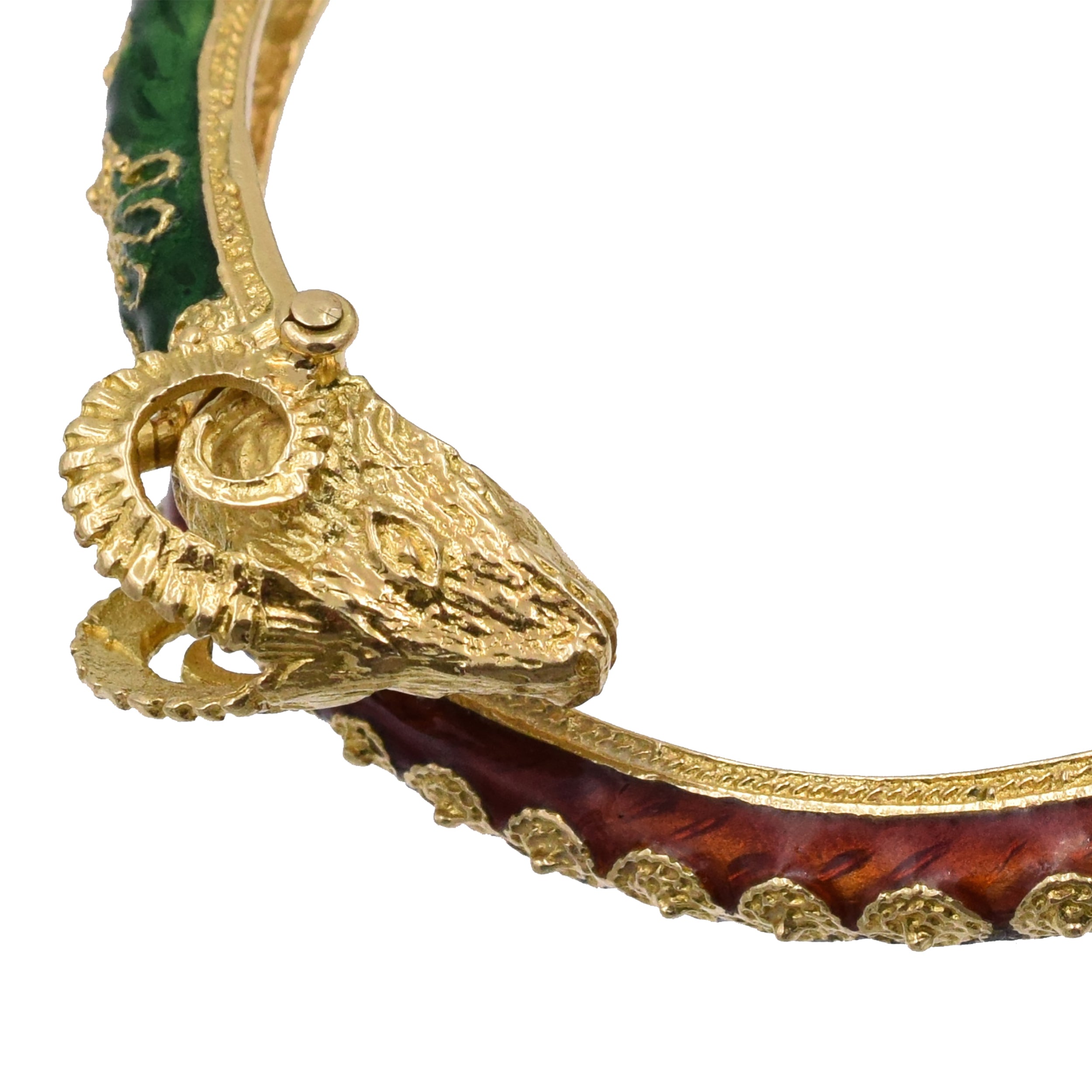 Red, Blue and Green Enamel Ram Heads Bangle Bracelet
