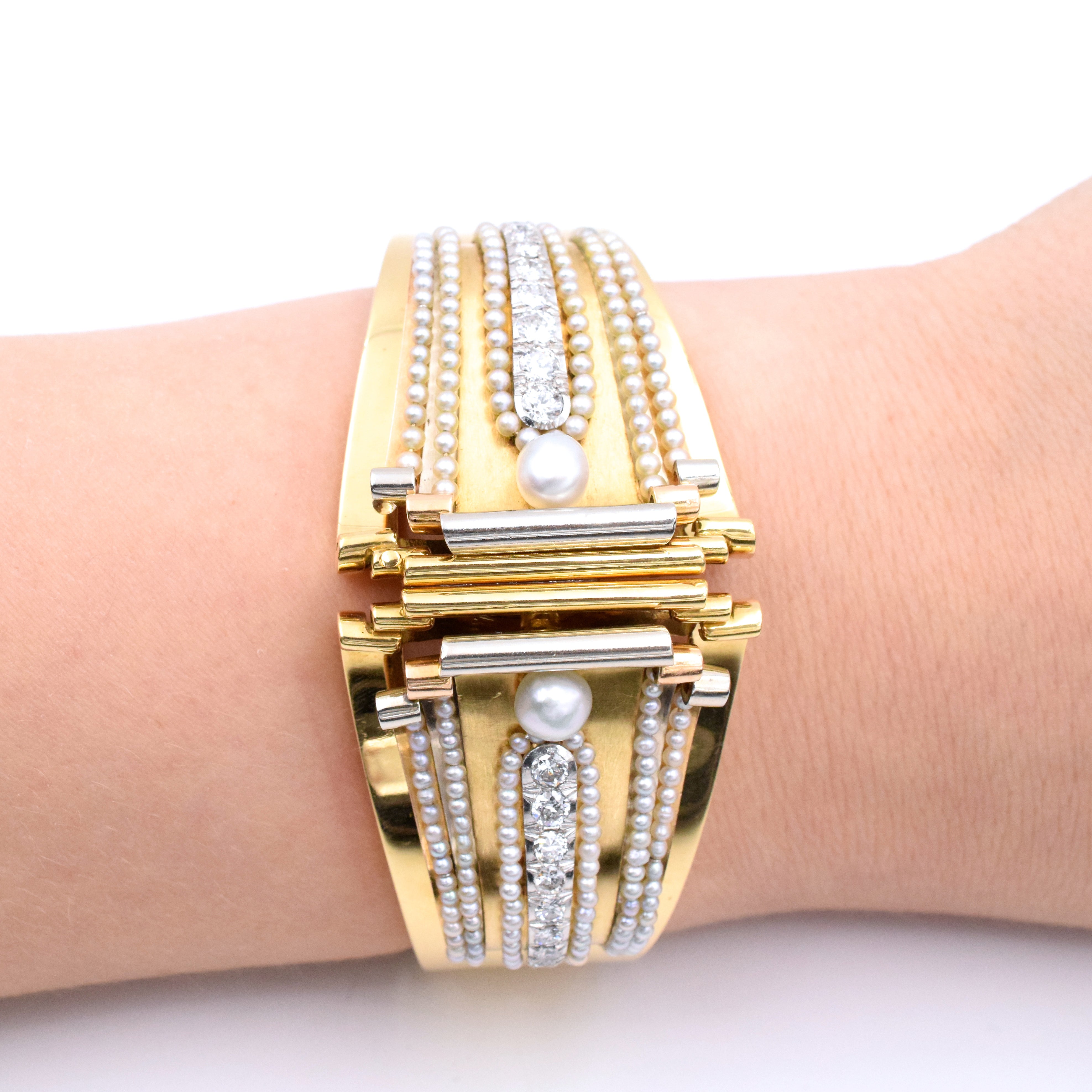 1935 Boucheron Diamond and Pearl Cuff Bracelet and Brooches