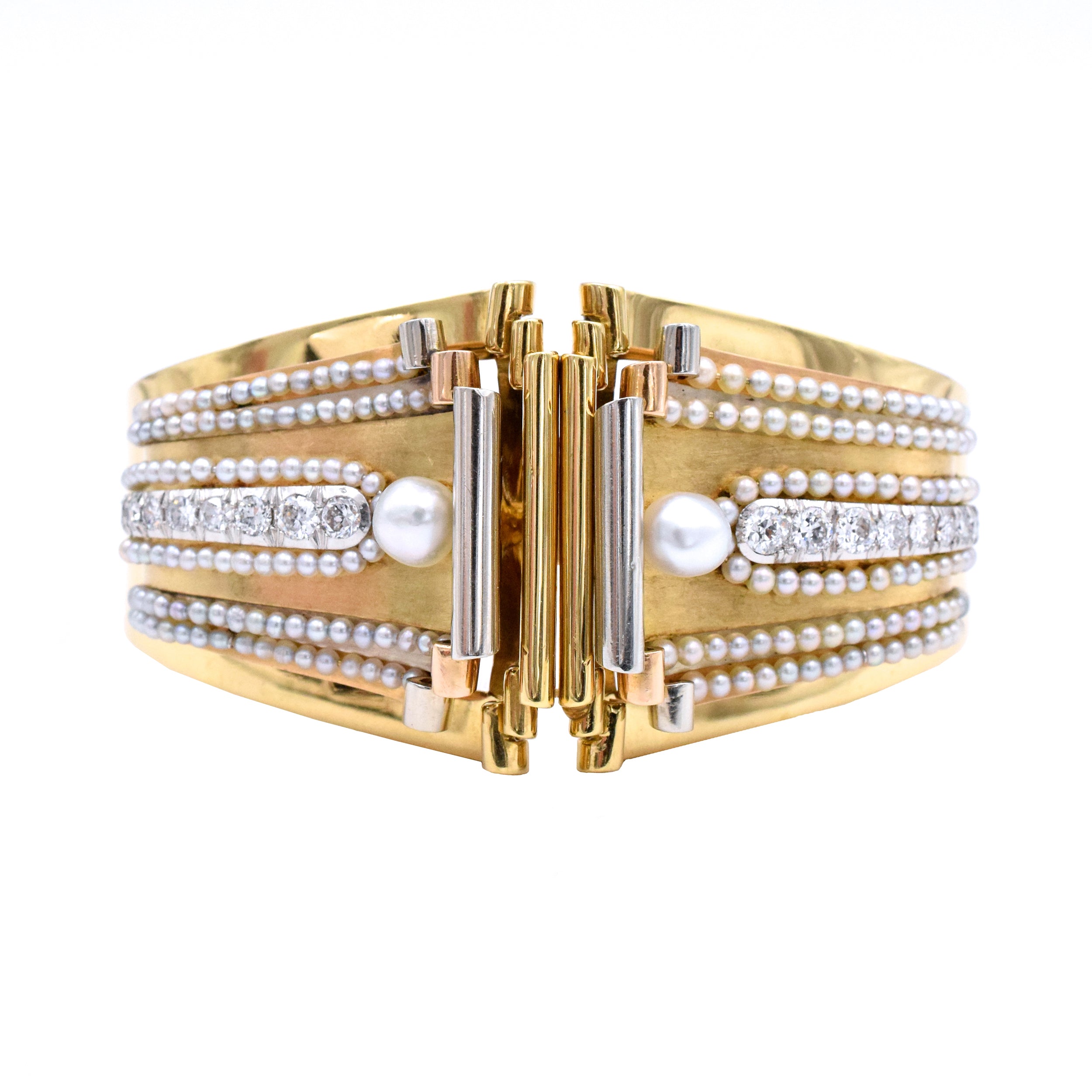 1935 Boucheron Diamond and Pearl Cuff Bracelet and Brooches