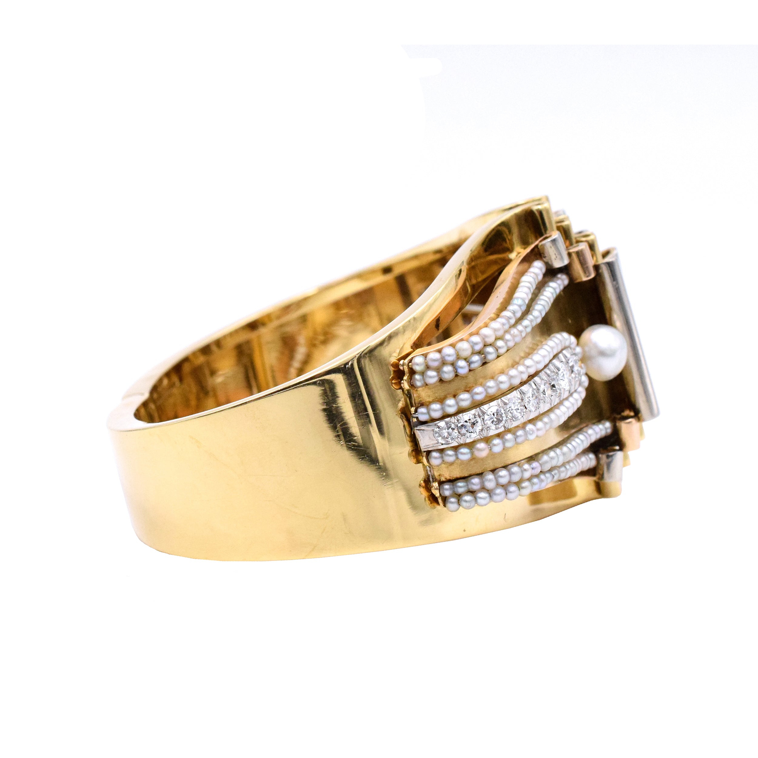 1935 Boucheron Diamond and Pearl Cuff Bracelet and Brooches
