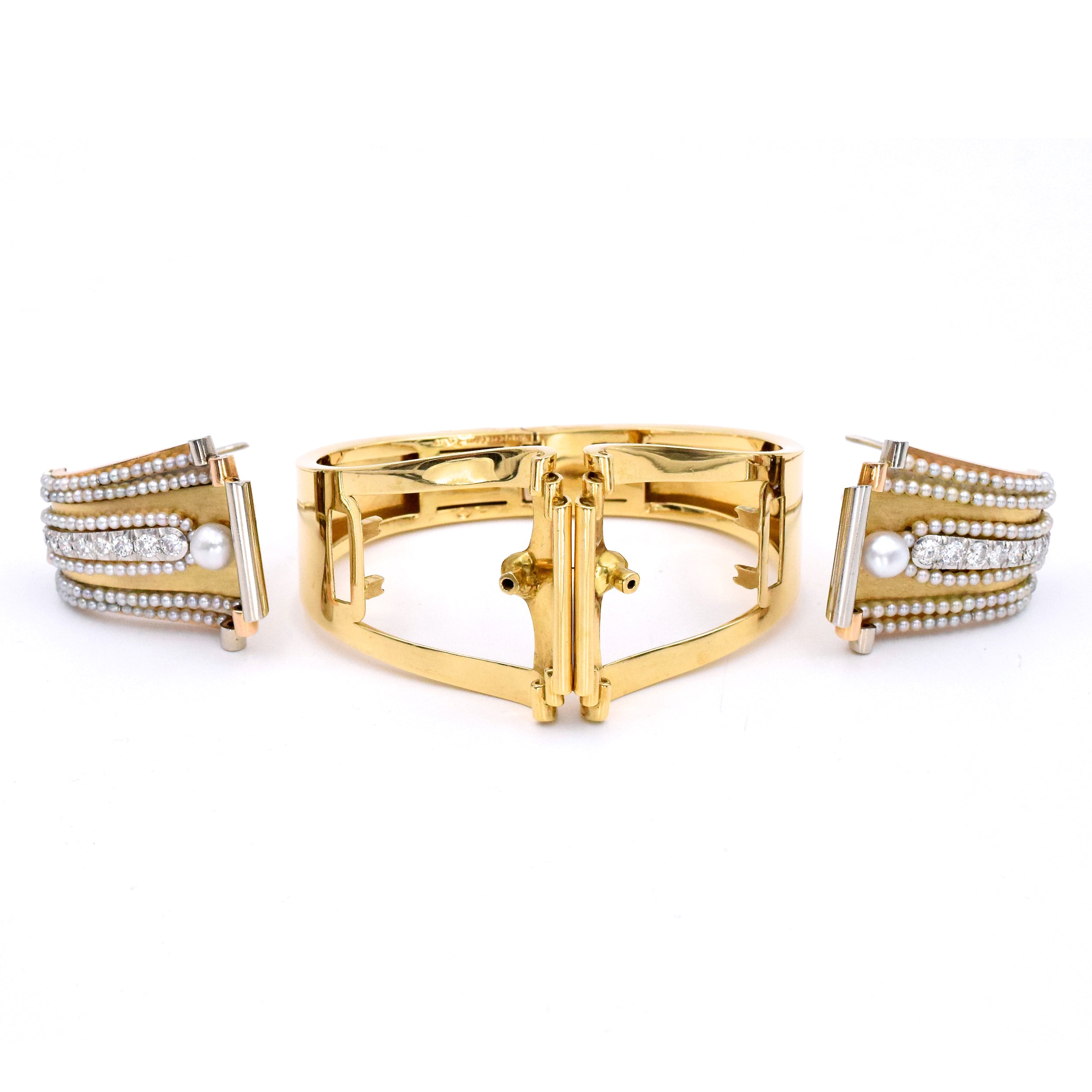 1935 Boucheron Diamond and Pearl Cuff Bracelet and Brooches
