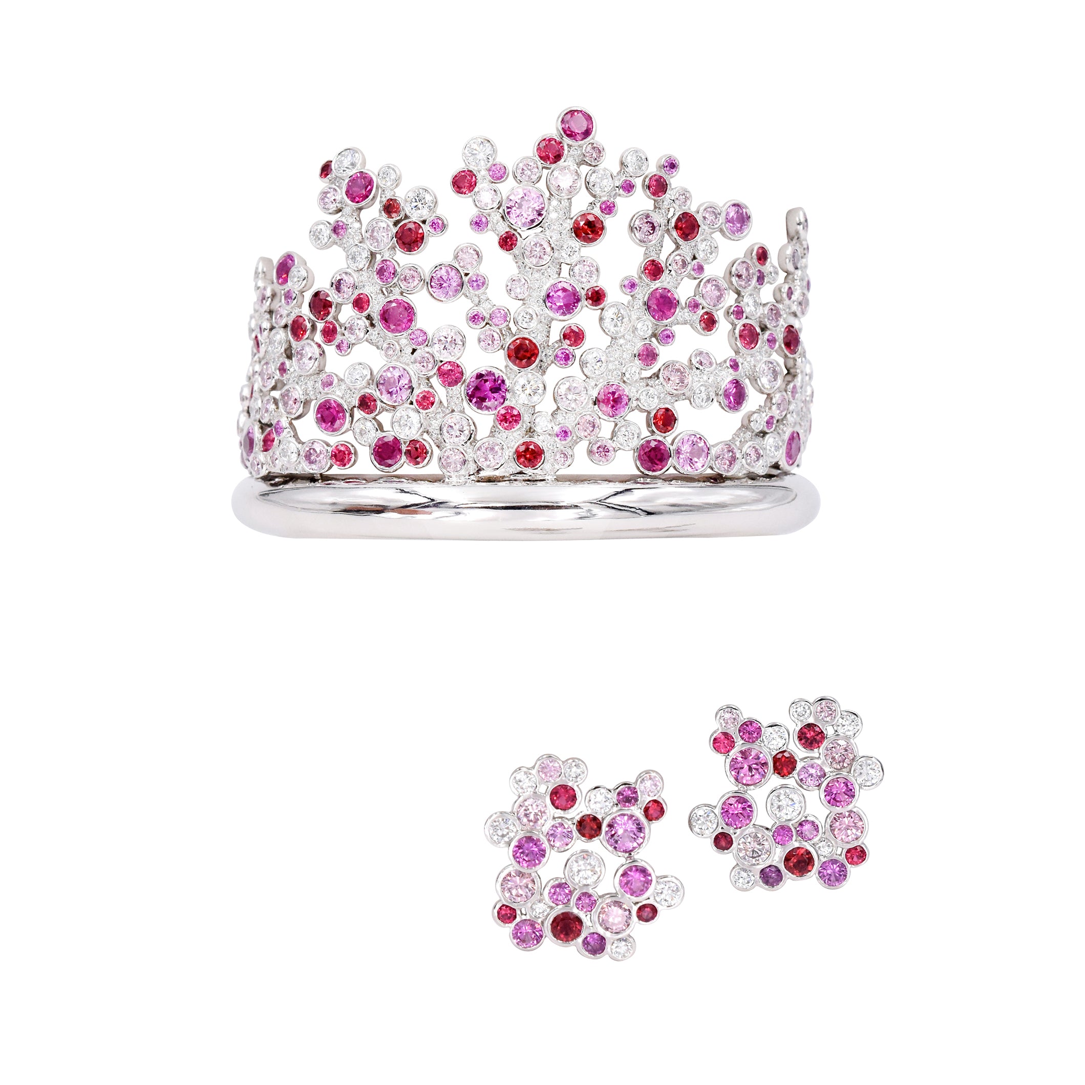 Tiffany & Co Pink & White Diamonds & Pink Sapphires Bracelet & Earrings Set