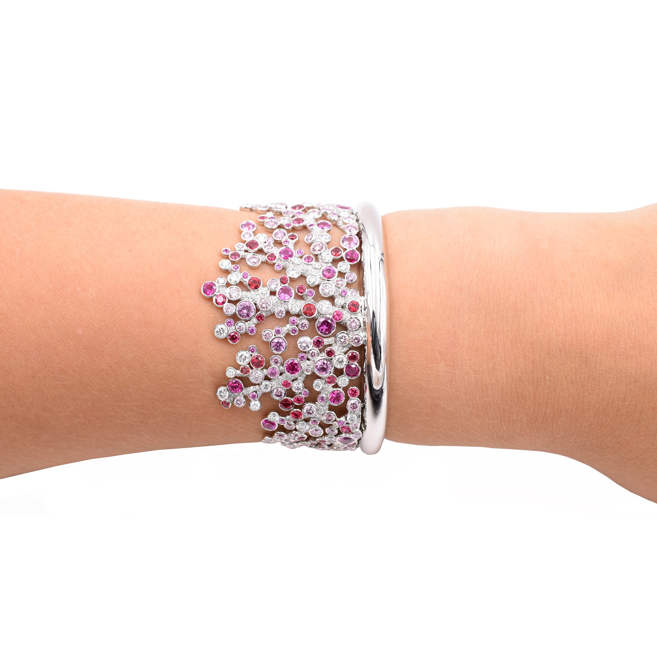 Tiffany & Co Pink & White Diamonds & Pink Sapphires Bracelet & Earrings Set