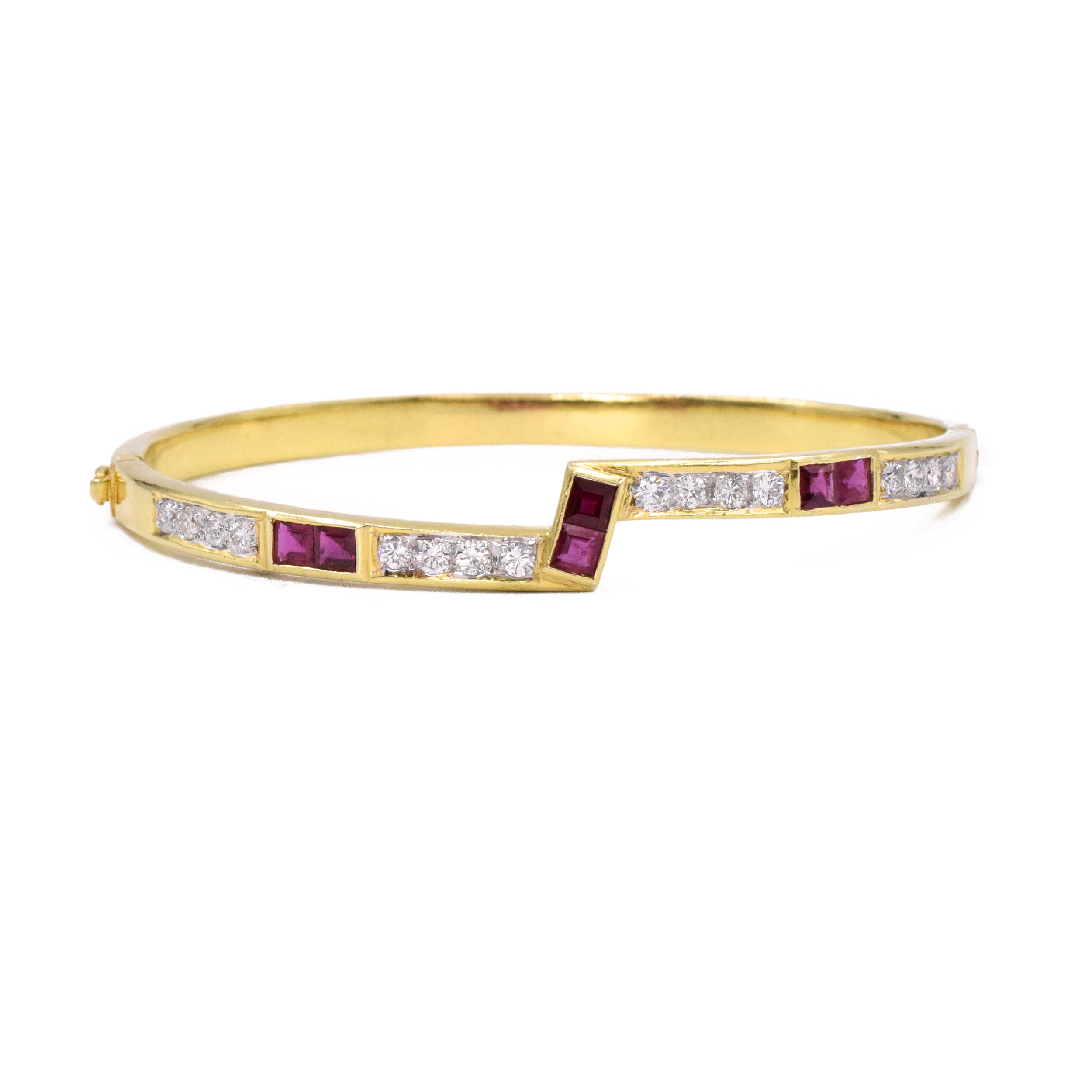 Ruby & Diamond Bangle Bracelet in 18K Yellow Gold
