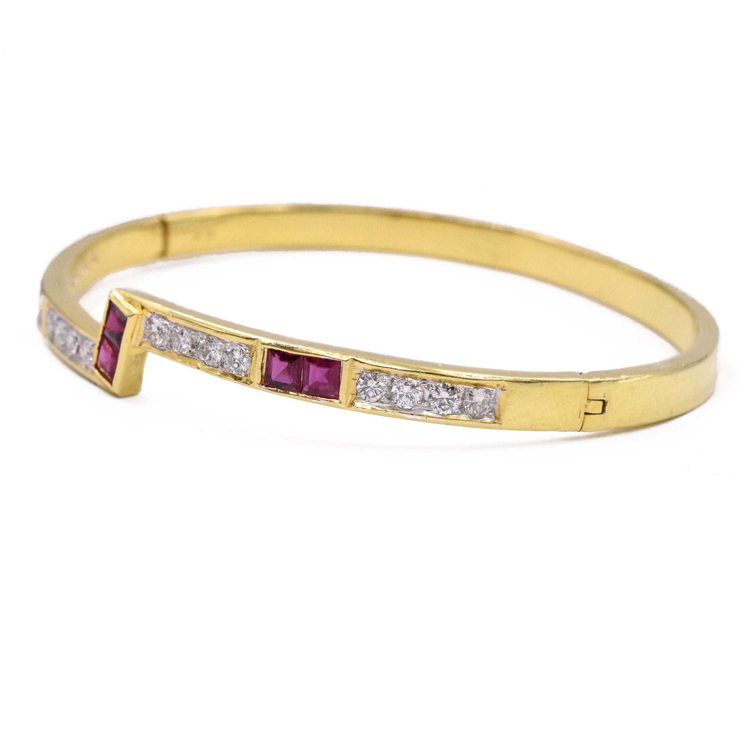 Ruby & Diamond Bangle Bracelet in 18K Yellow Gold