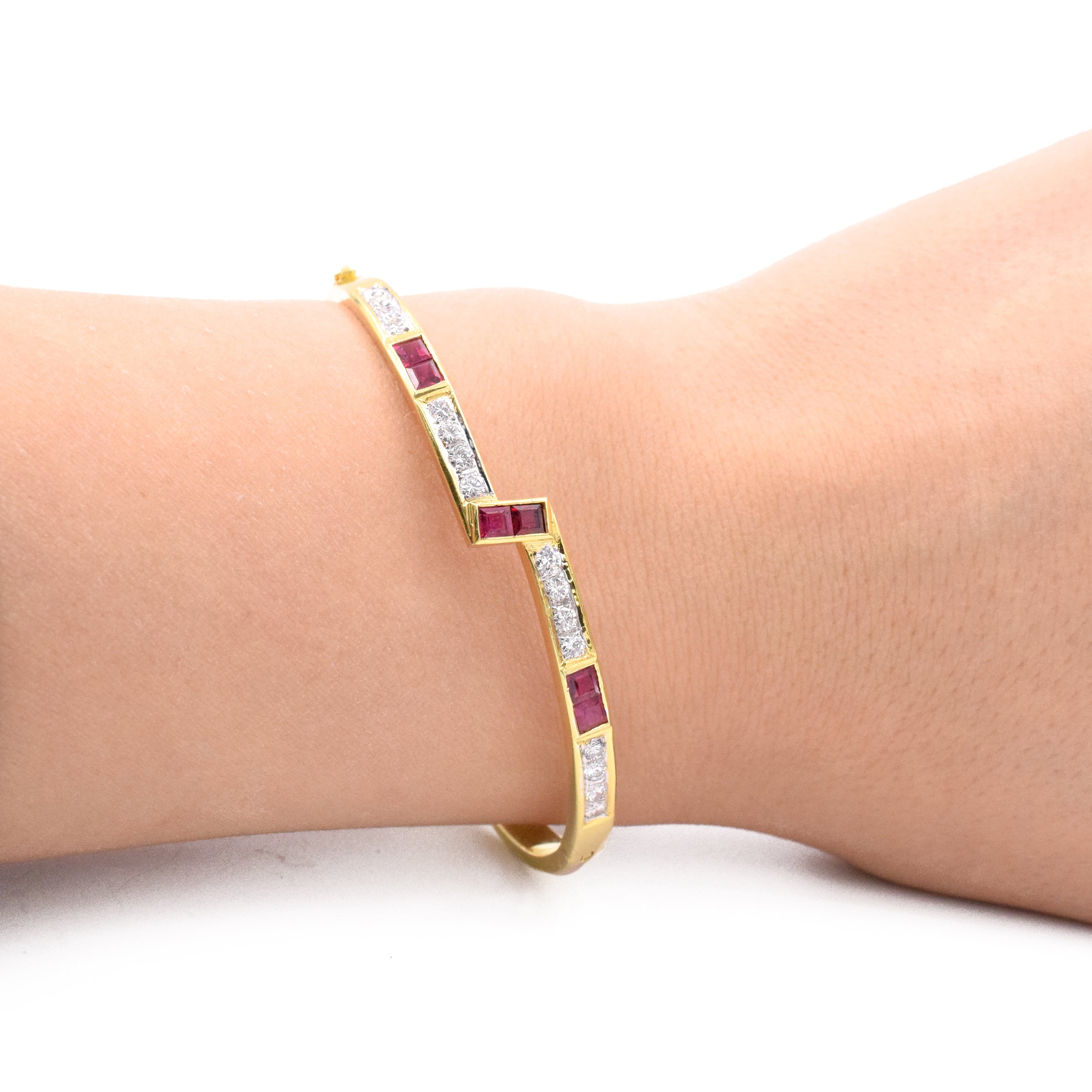 Ruby & Diamond Bangle Bracelet in 18K Yellow Gold