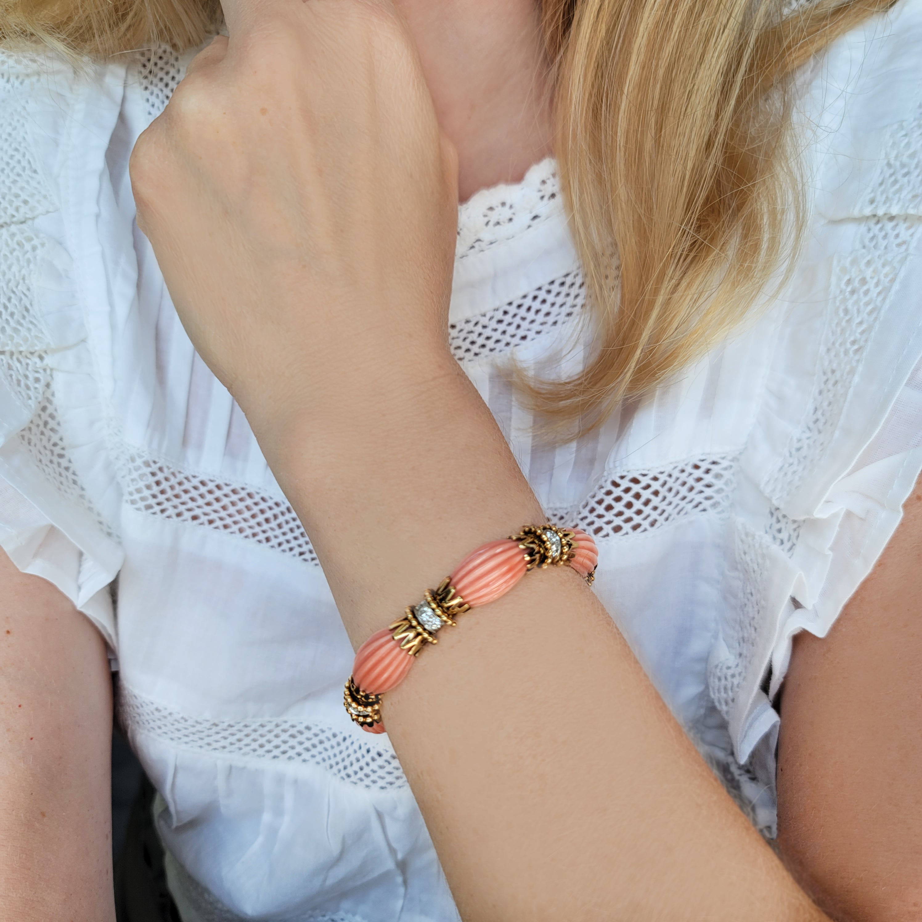 1970's Coral & Diamond Bracelet by Van Cleef & Arpels