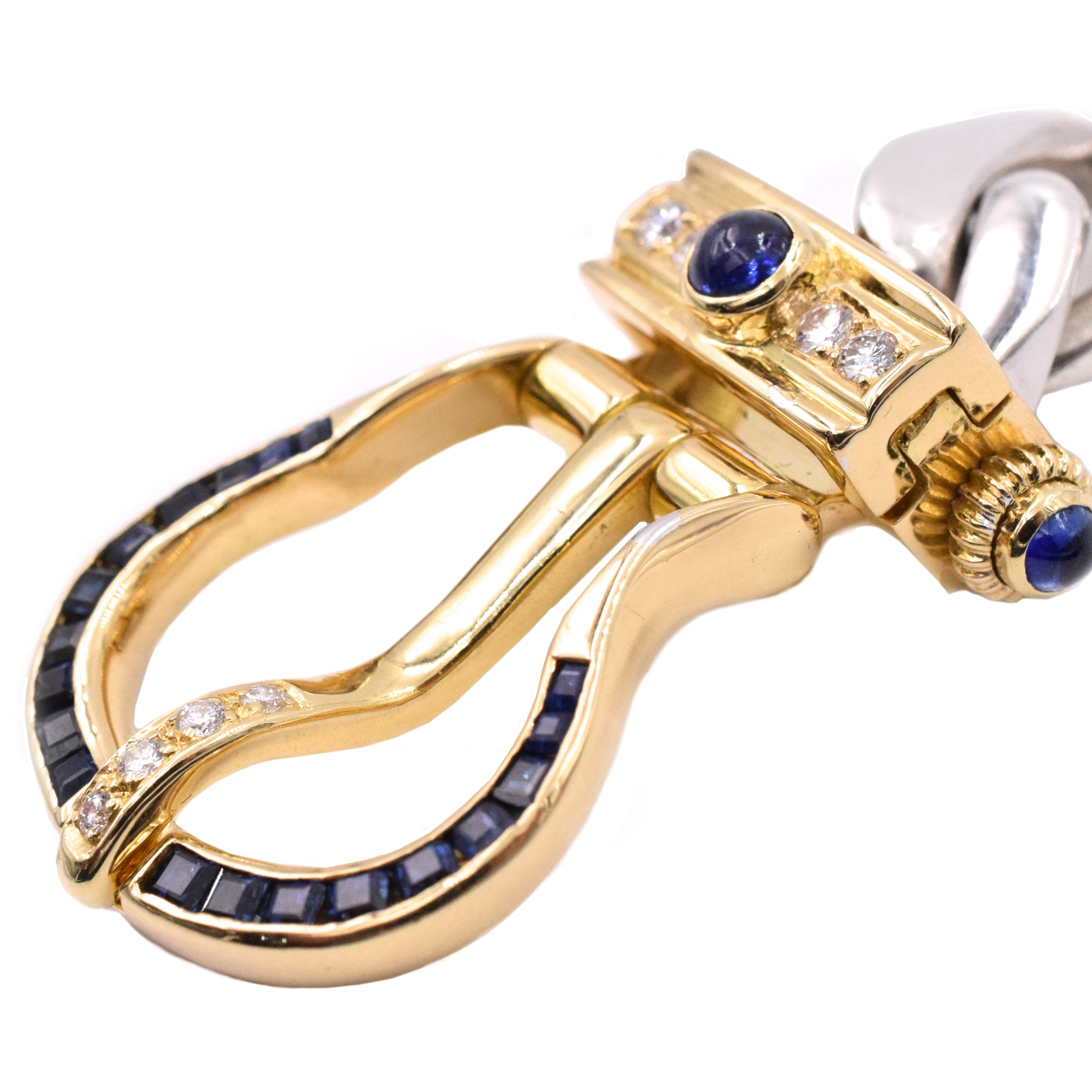 Sapphire & Diamond Belt Buckle Bracelet in 18k Yellow Gold & Silver