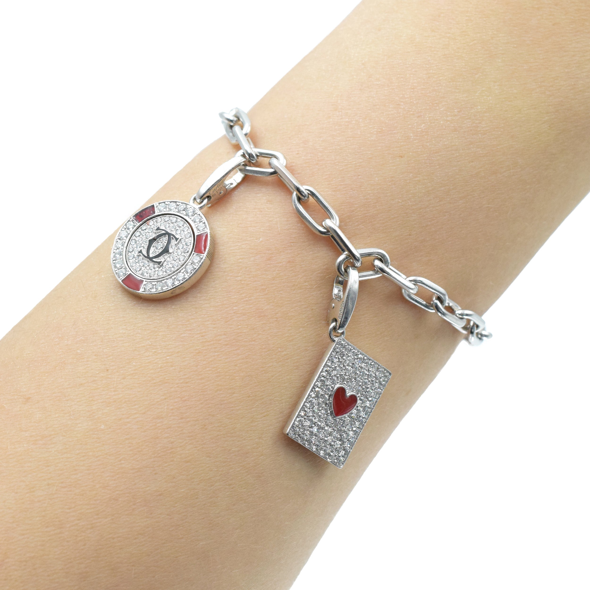 Ace of Hearts & Betting Chip Charm on Santos de Cartier Bracelet