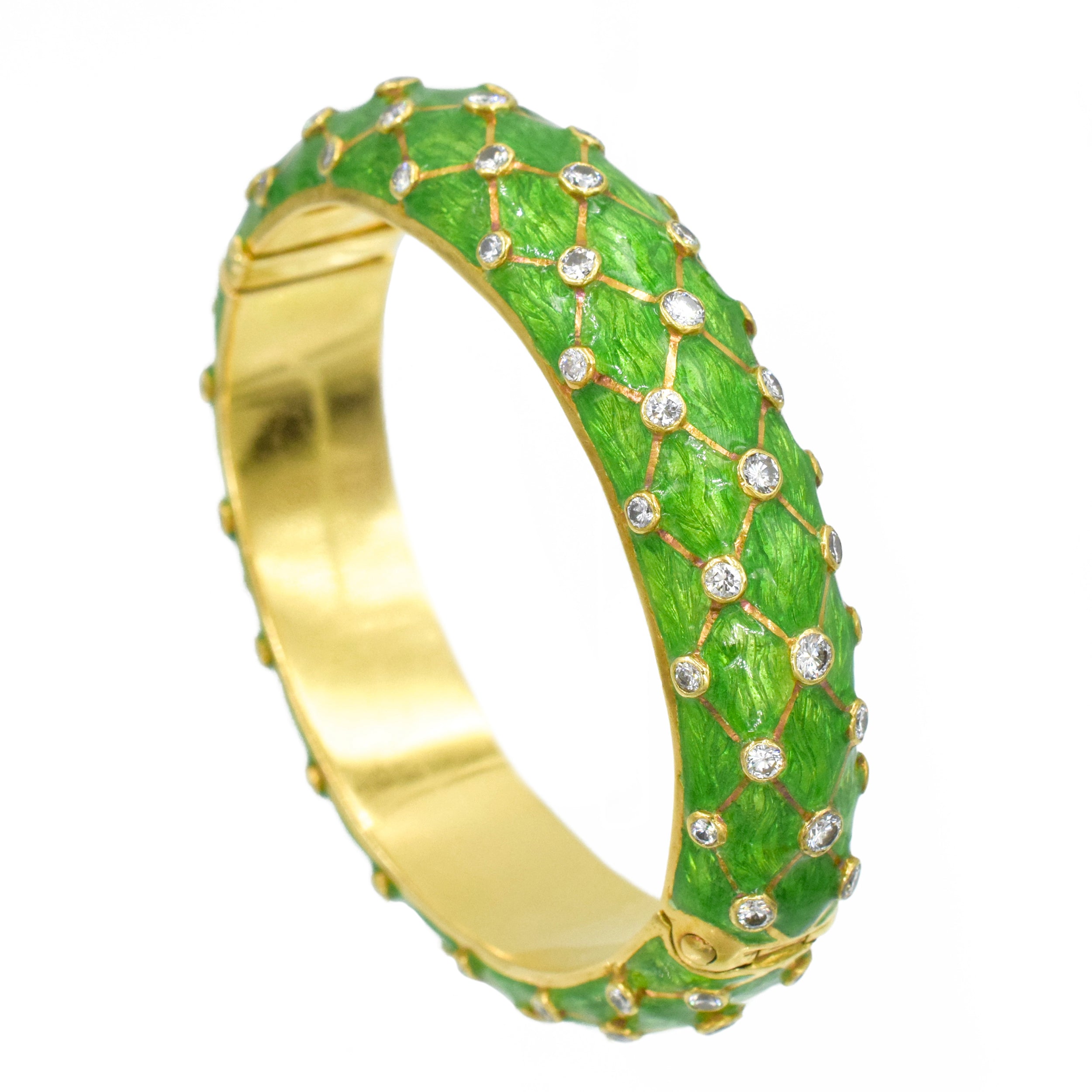 Tiffany & Co. Green Enamel & Diamond Bangle Bracelet