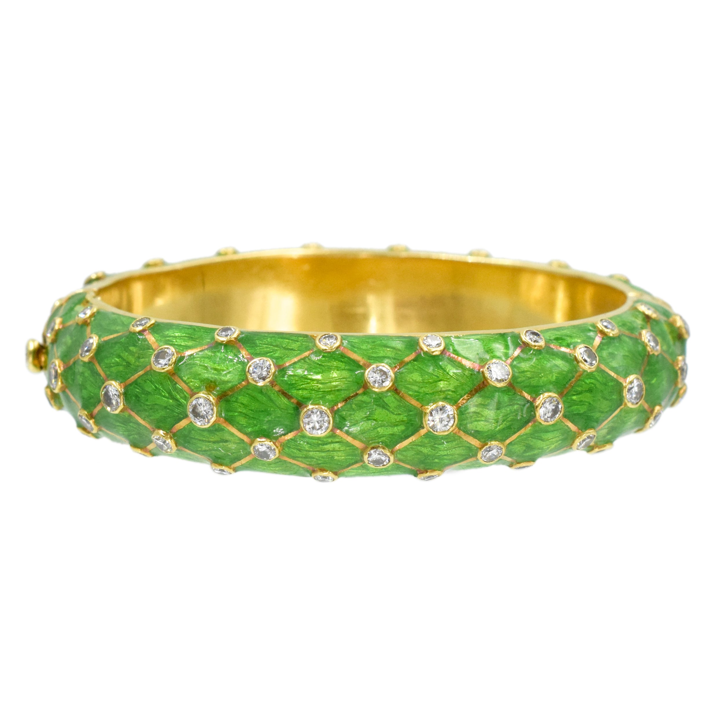 Tiffany & Co. Green Enamel & Diamond Bangle Bracelet