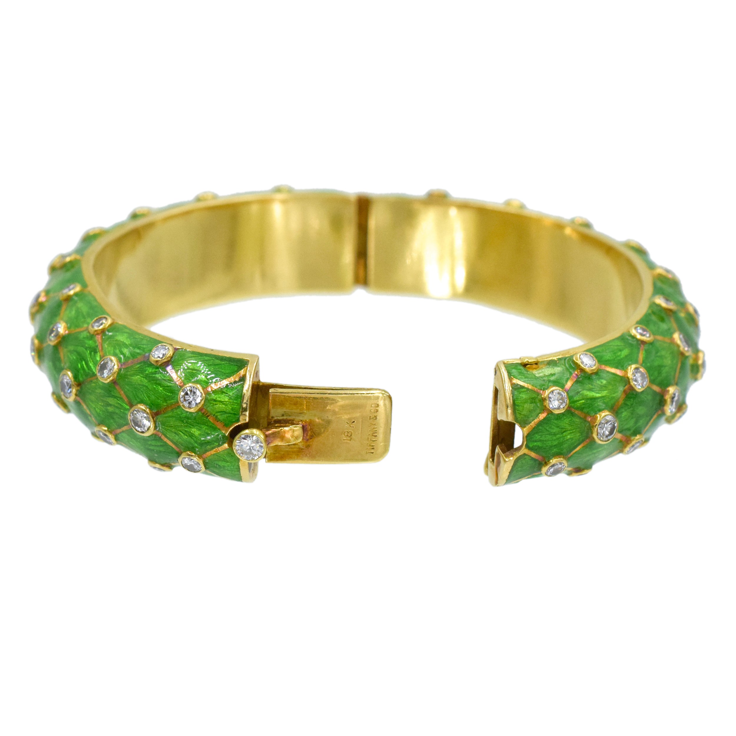 Tiffany & Co. Green Enamel & Diamond Bangle Bracelet