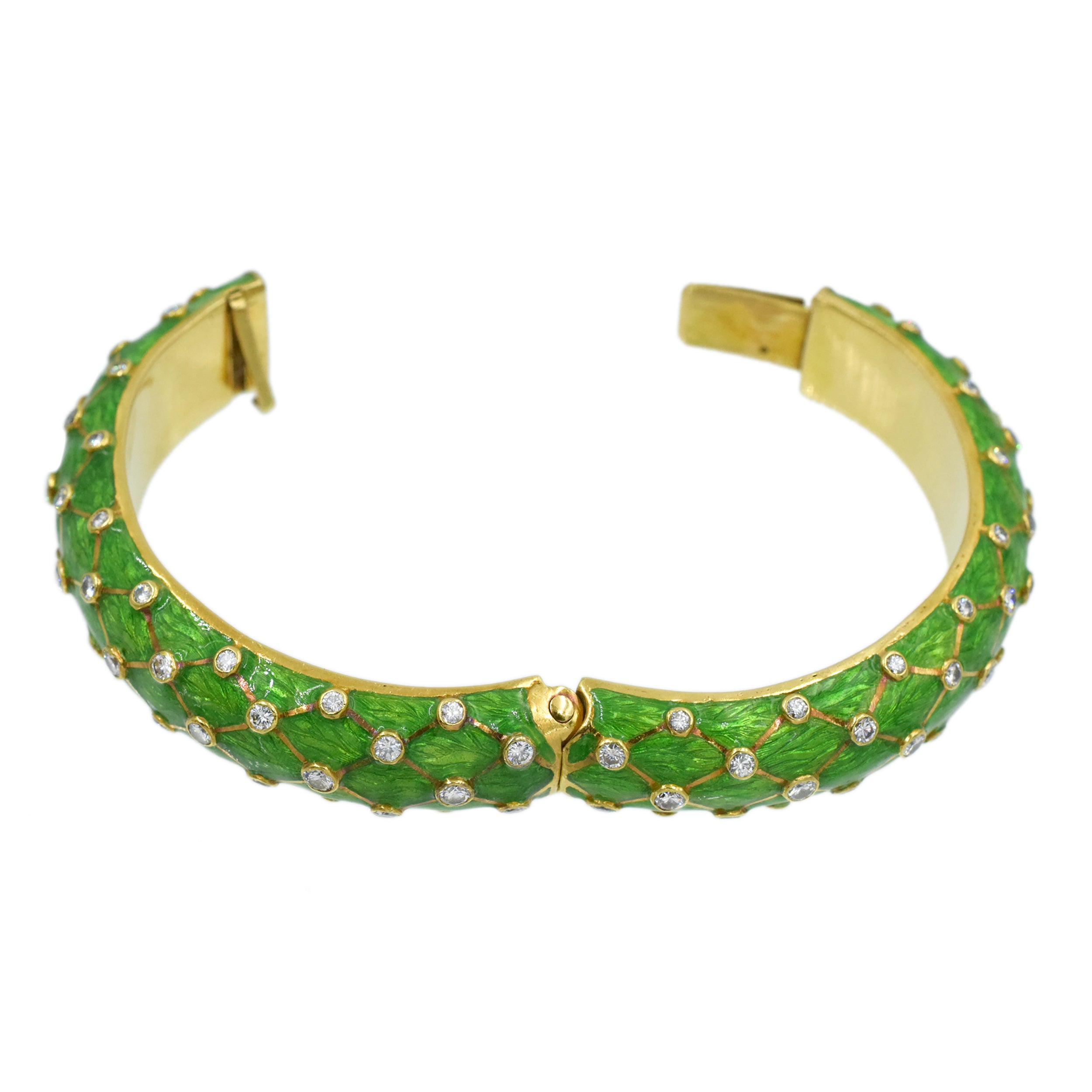 Tiffany & Co. Green Enamel & Diamond Bangle Bracelet