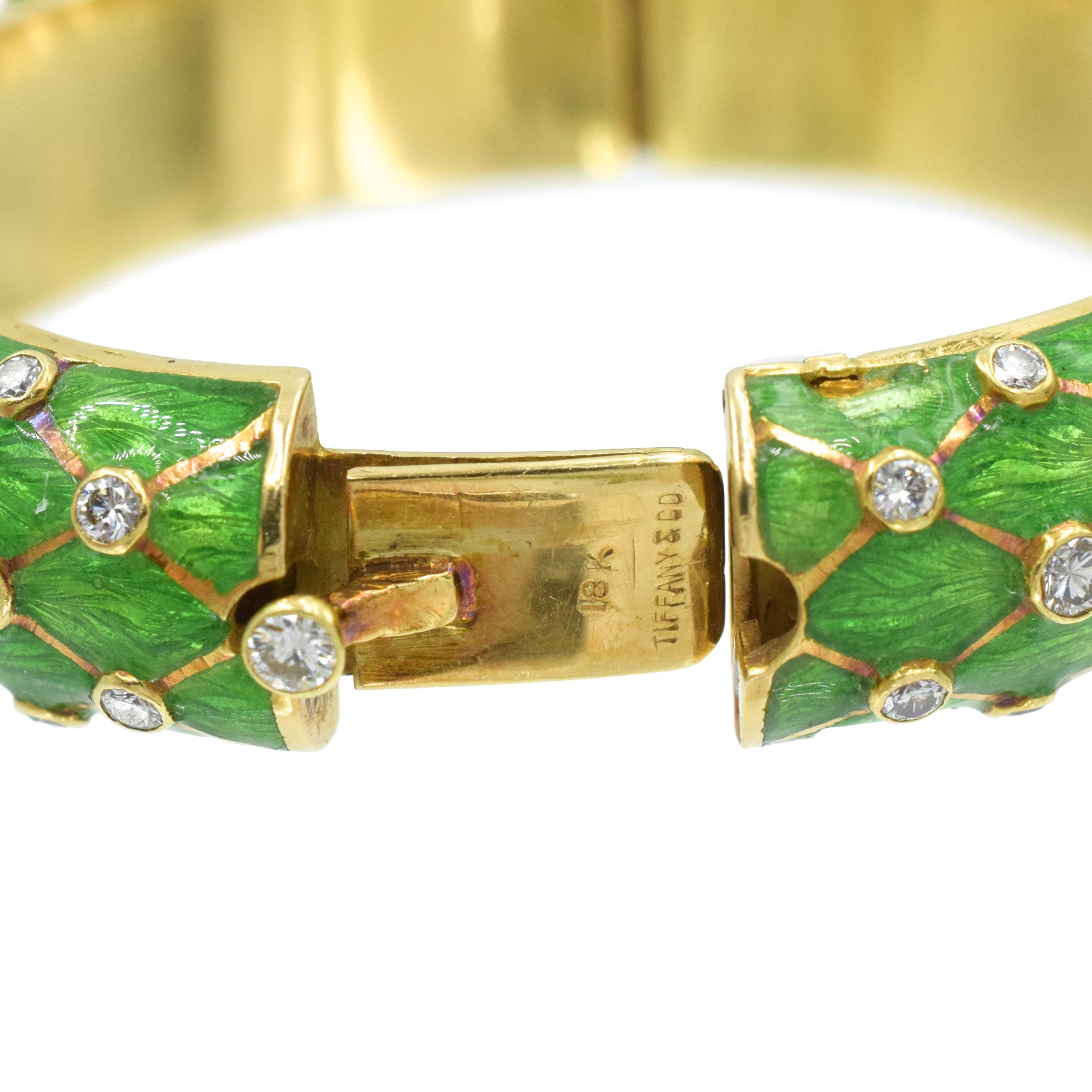 Tiffany & Co. Green Enamel & Diamond Bangle Bracelet