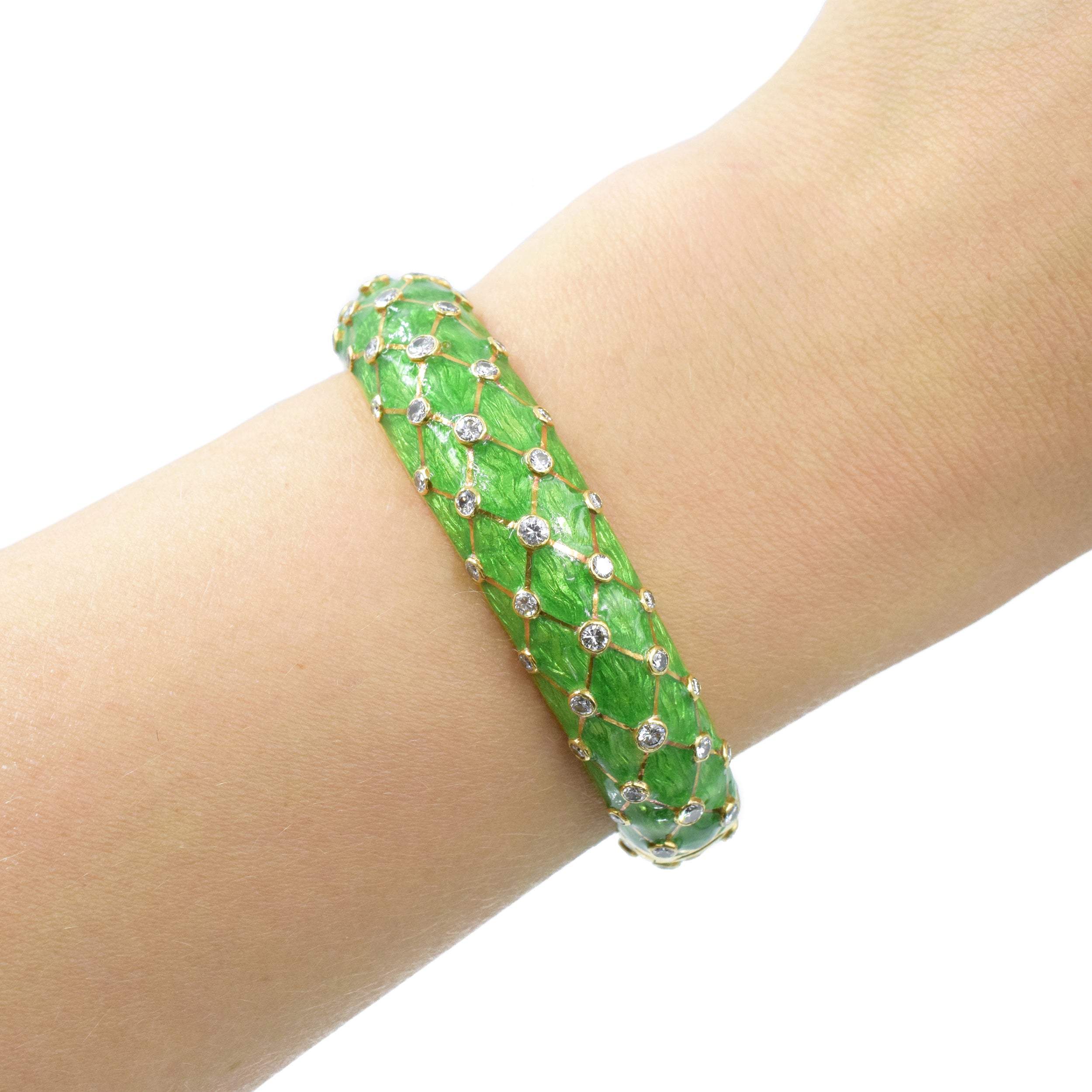 Tiffany & Co. Green Enamel & Diamond Bangle Bracelet