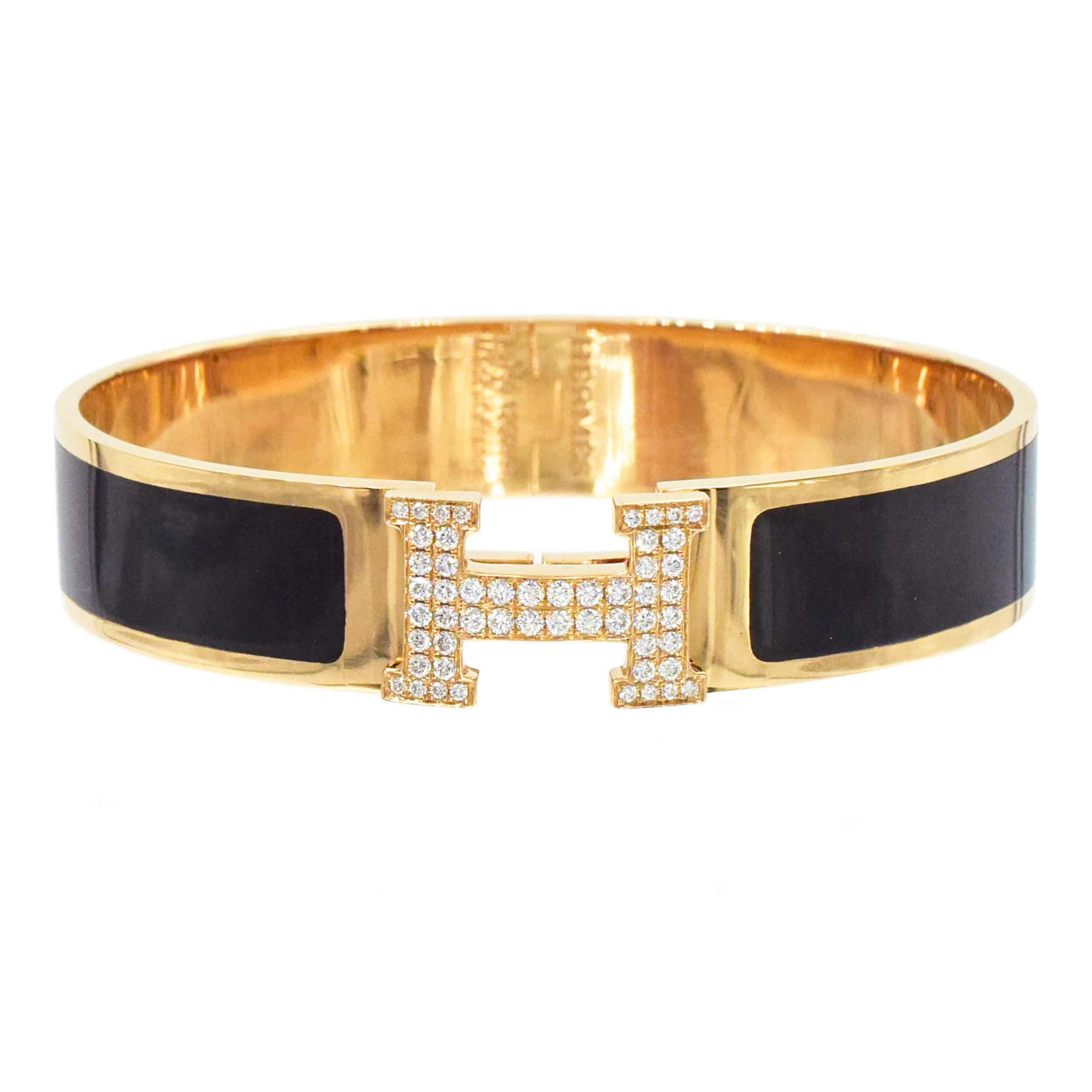Hermes Clic H Diamond Bangle Bracelet in 18k Rose Gold