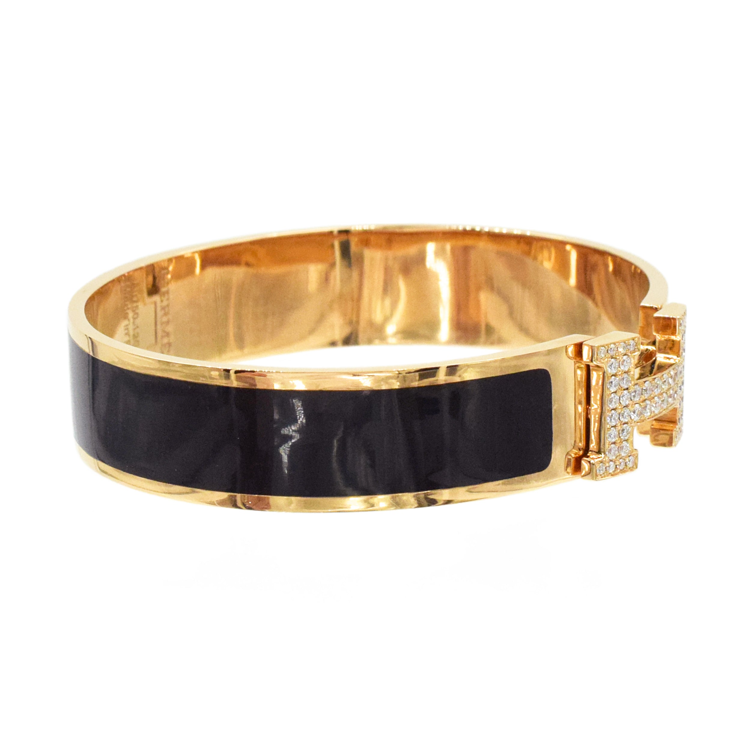 Hermes Clic H Diamond Bangle Bracelet in 18k Rose Gold