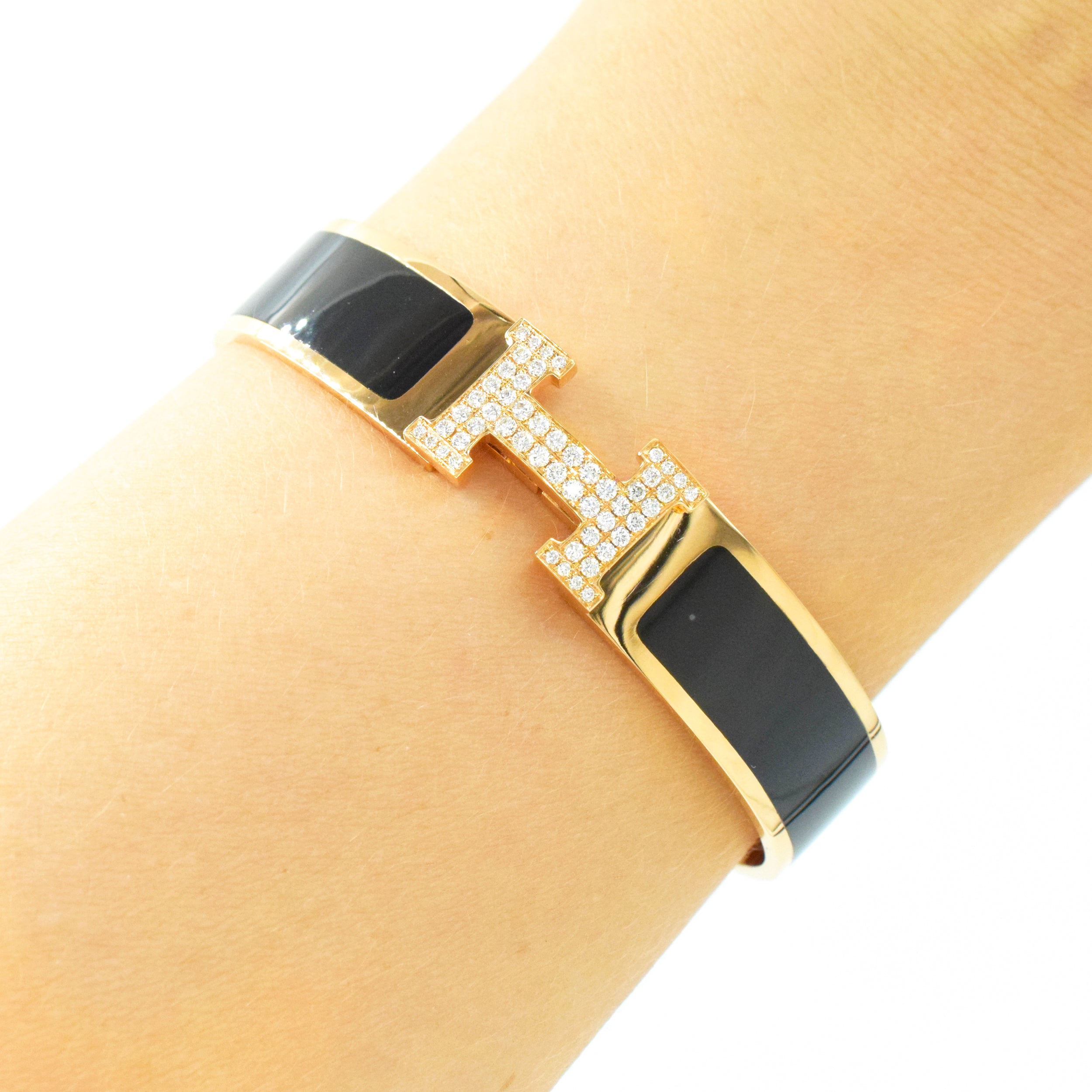 Hermes Clic H Diamond Bangle Bracelet in 18k Rose Gold