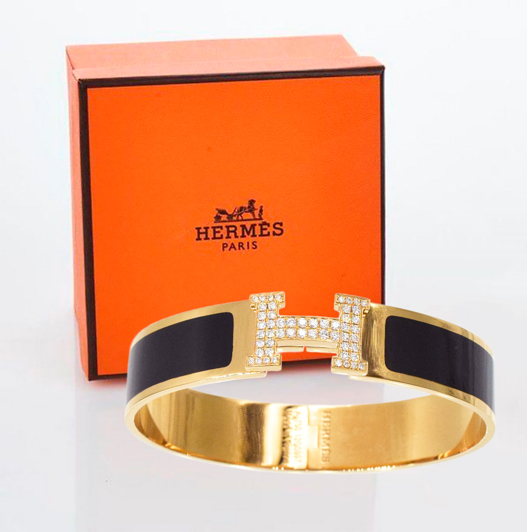 Hermes Clic H Diamond Bangle Bracelet in 18k Rose Gold