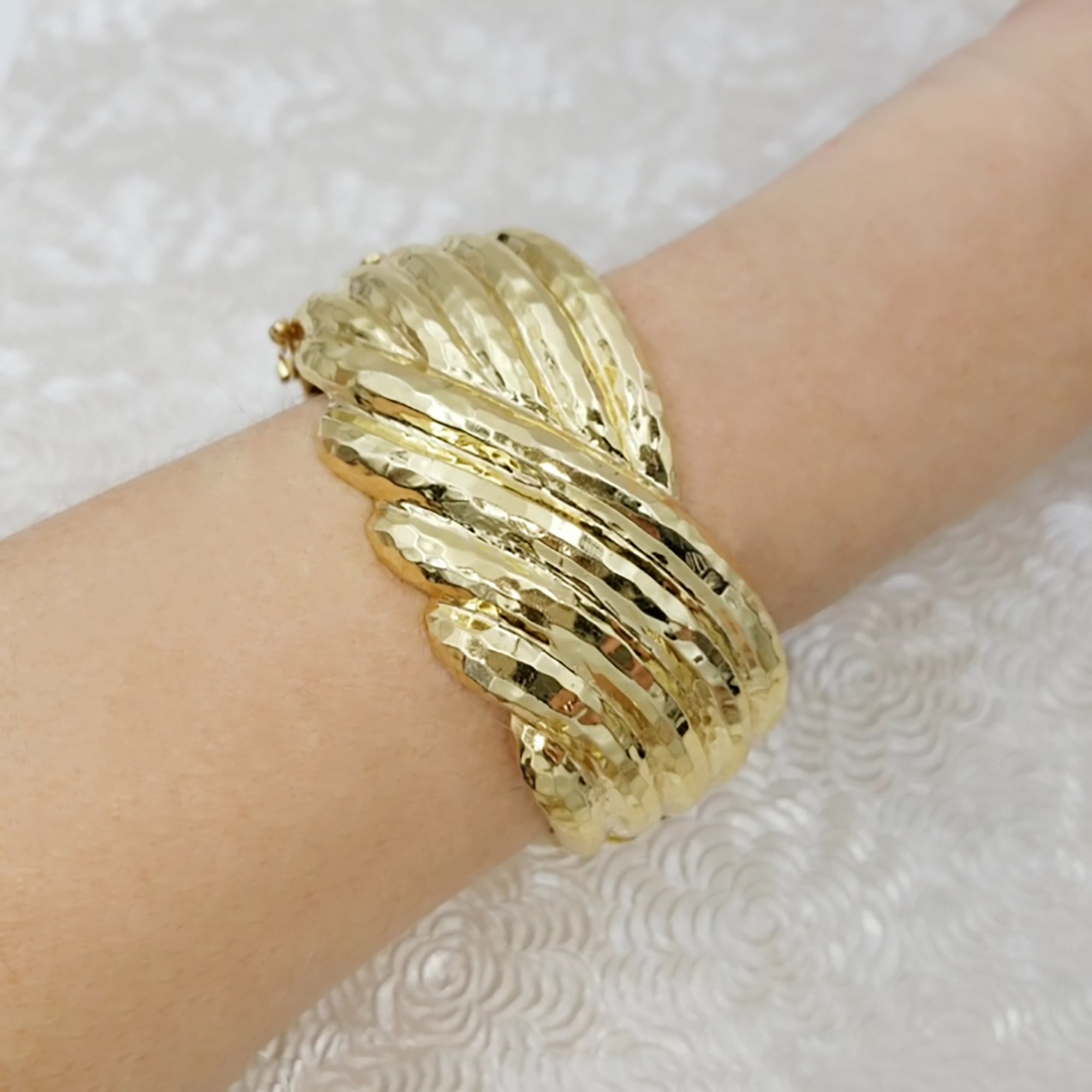 35mm Wide Hammered Gold Cuff Bracelet
