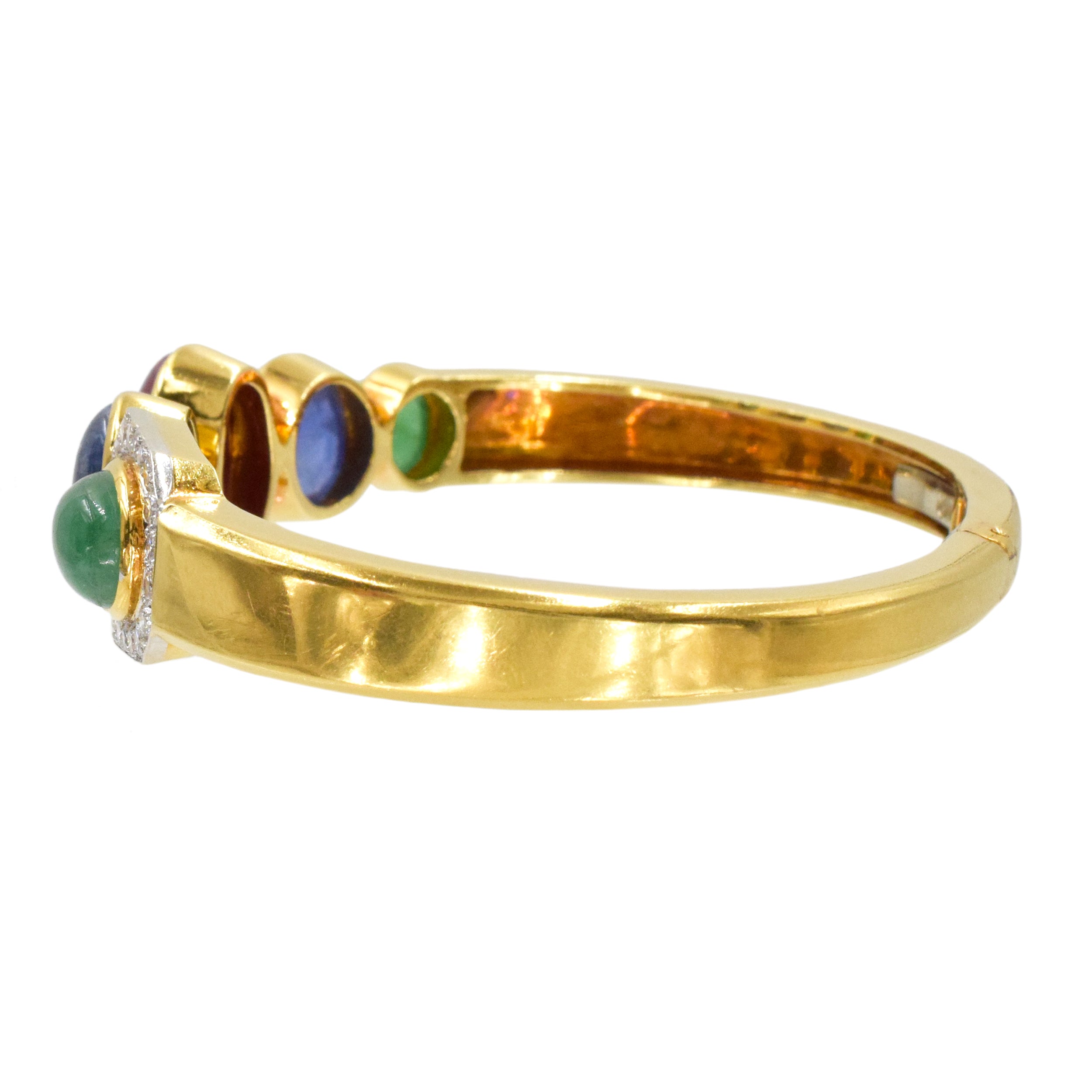 1960's David Webb Emerald, Sapphire, Ruby & Diamond Bangle Bracelet