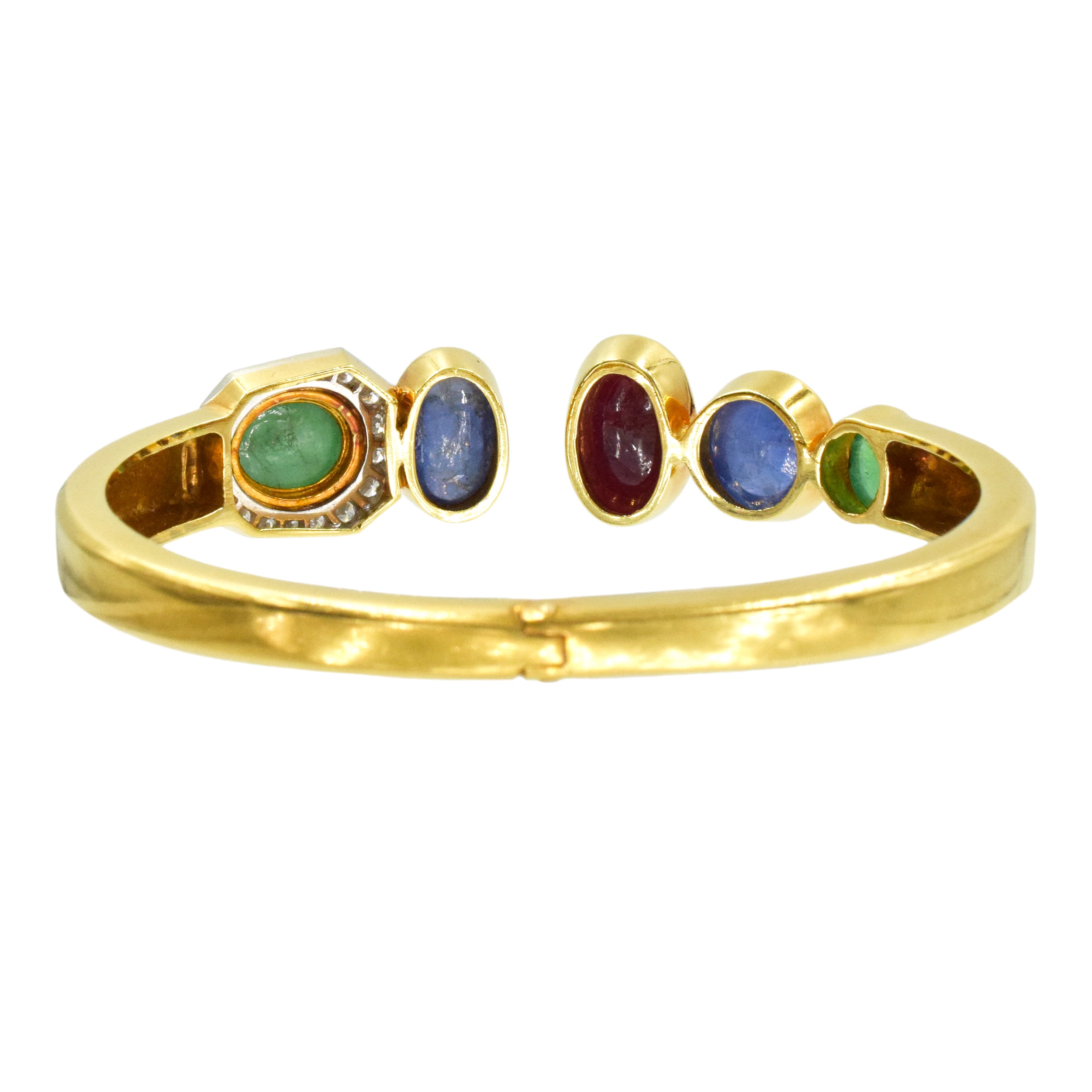 1960's David Webb Emerald, Sapphire, Ruby & Diamond Bangle Bracelet