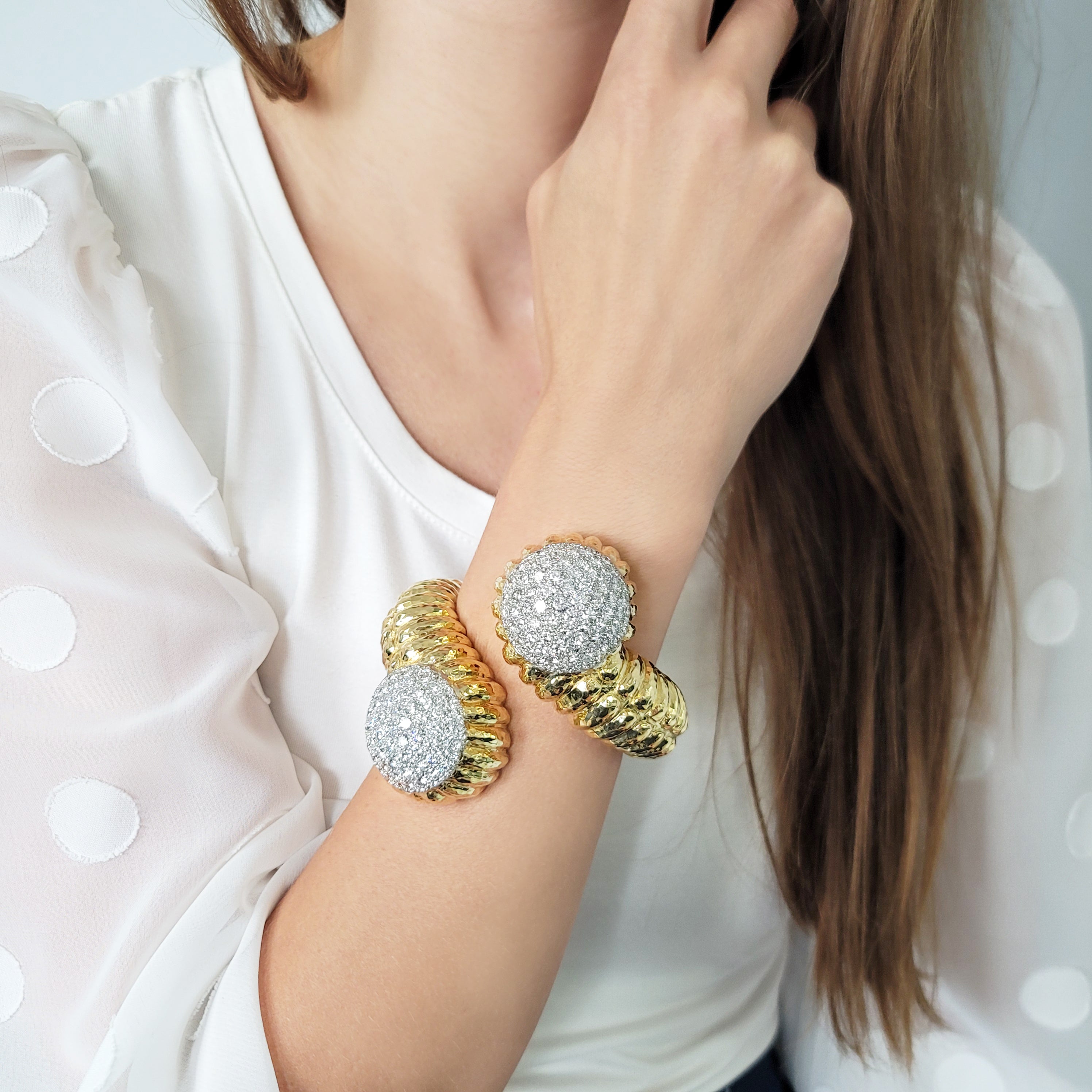 Dawid Webb 1960's Crossover Diamond Cuff Bracelet In 18k Gold