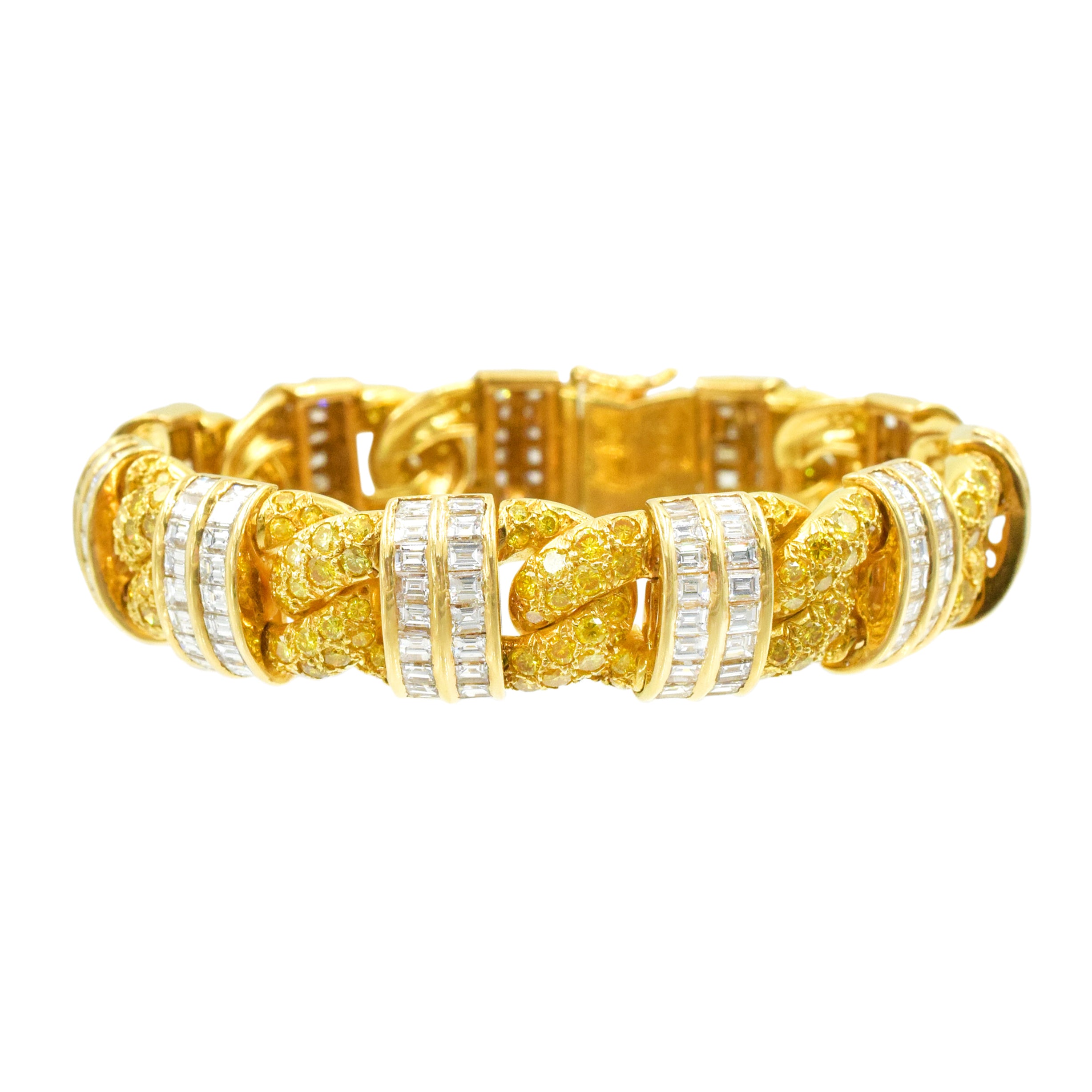 Graff 7.00ct Fancy Intense Yellow & 10.00ct White Diamond Bracelet In 18k Gold