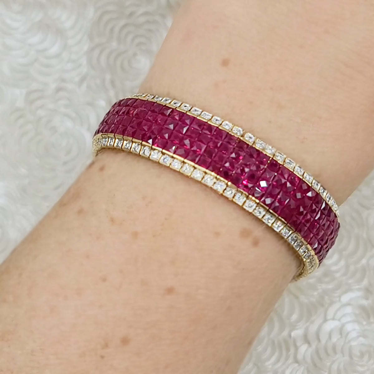 1990's Invisibly Set 30ct Ruby & 2ct Diamond Bracelet