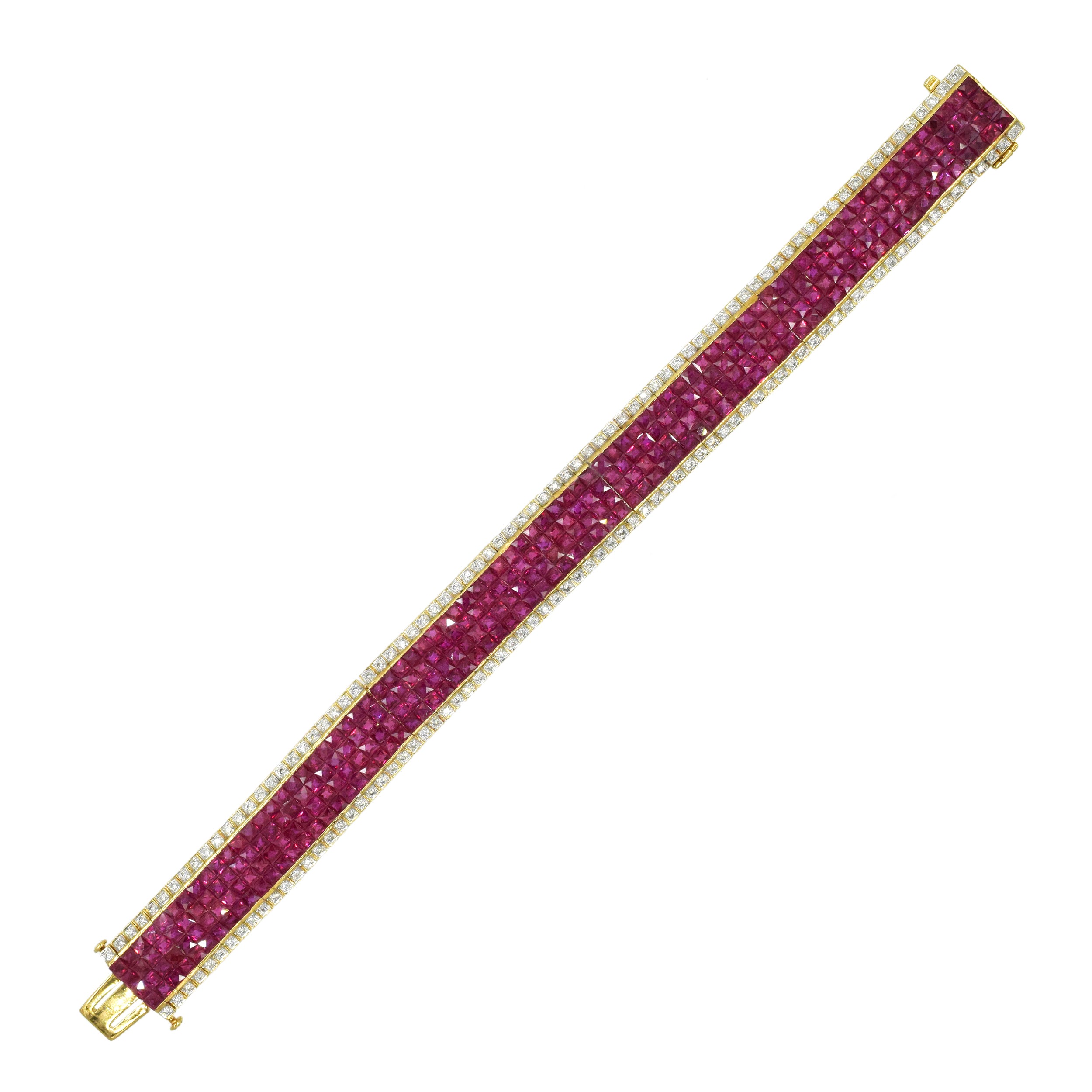 1990's Invisibly Set 30ct Ruby & 2ct Diamond Bracelet
