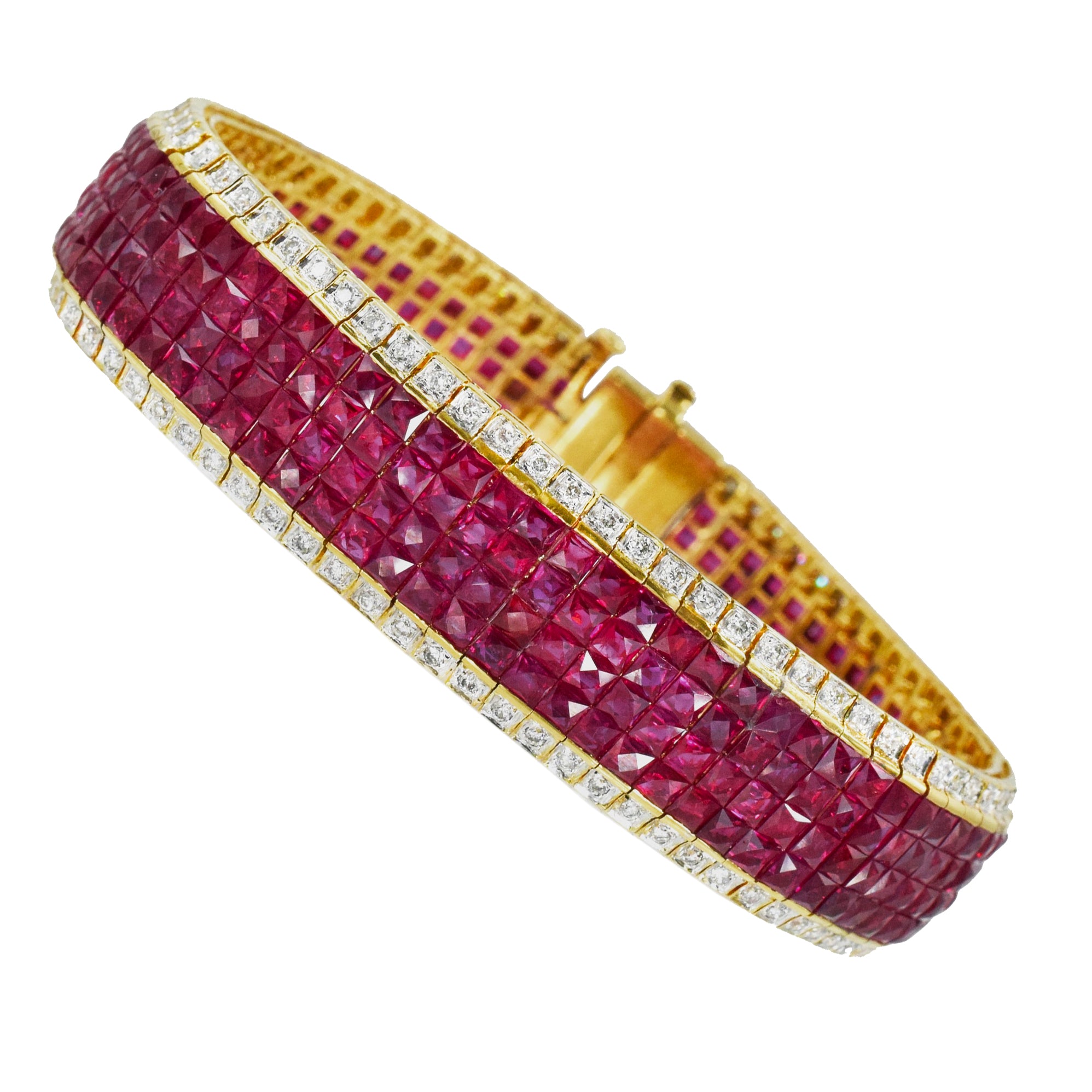 1990's Invisibly Set 30ct Ruby & 2ct Diamond Bracelet