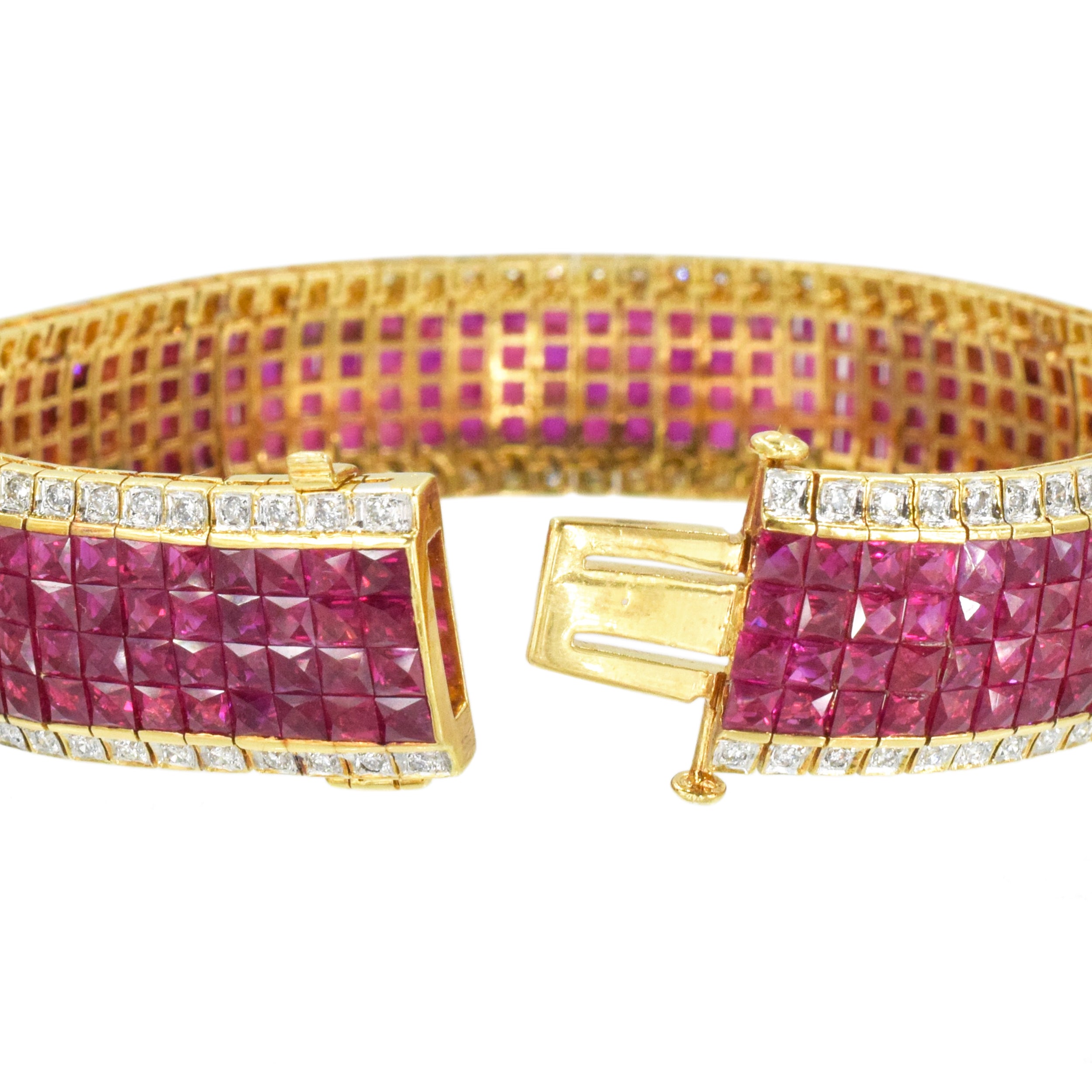 1990's Invisibly Set 30ct Ruby & 2ct Diamond Bracelet